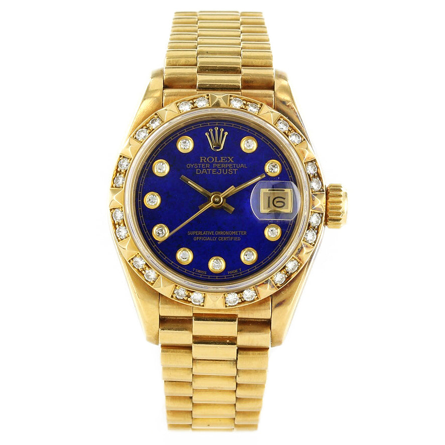 Rare Lapis Lazuli Rolex Lady DateJust 69258 18K Diamond