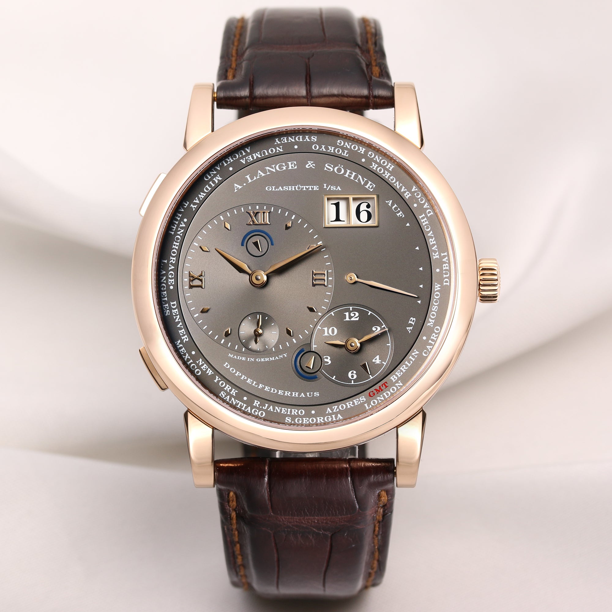 A. Lange & Söhne Lange 1 Time Zone 116.033 18K Rose Gold Second Hand Watch Collectors 1