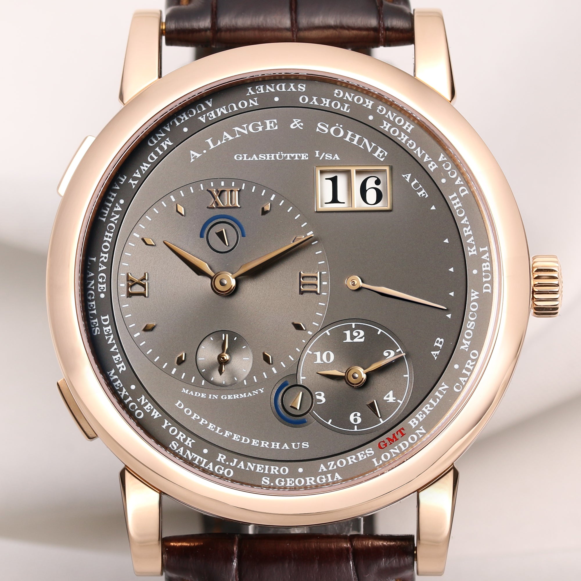 A. Lange & Söhne Lange 1 Time Zone 116.033 18K Rose Gold Second Hand Watch Collectors 2