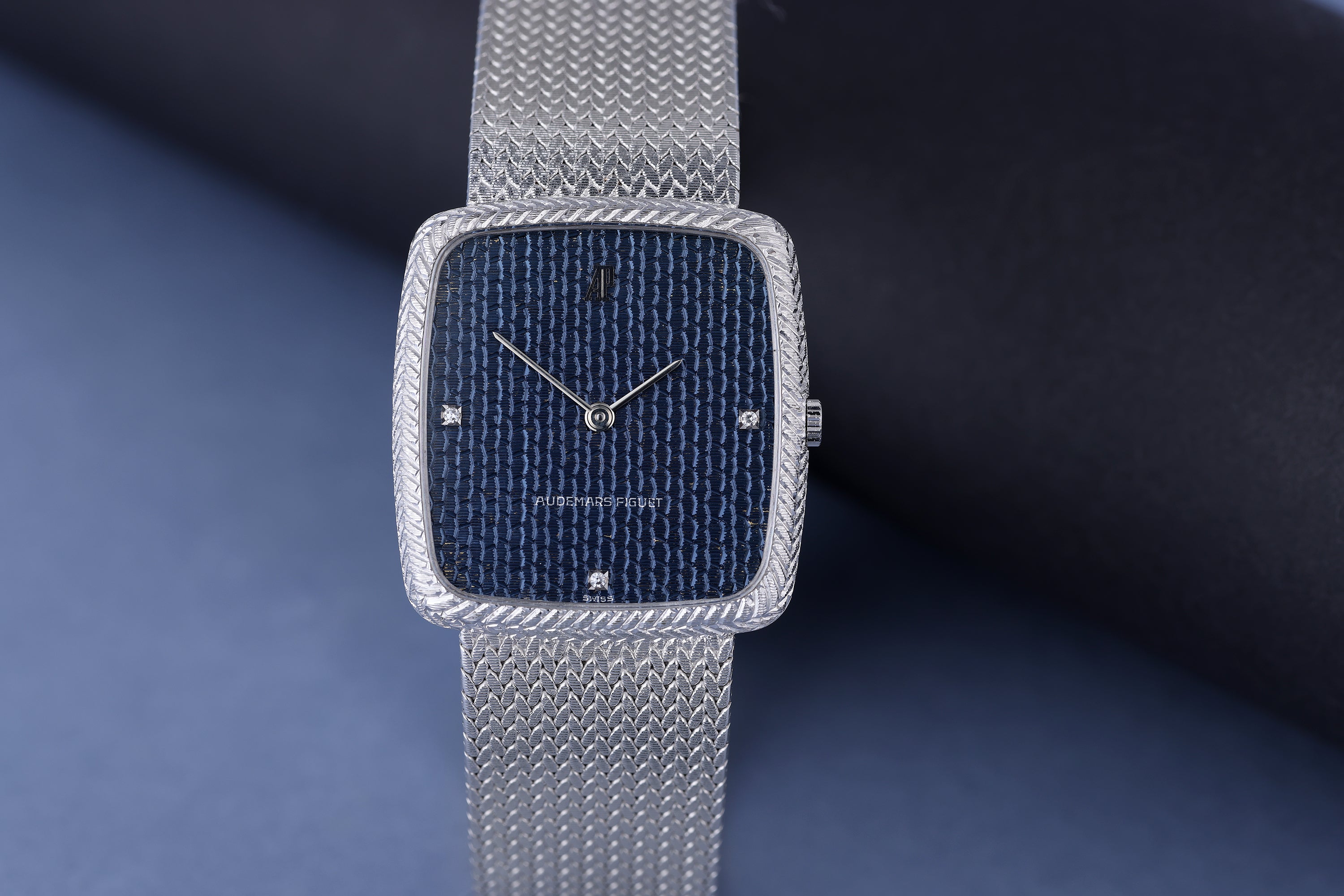 Audemars Piguet 1970s Gents Wristwatch | 18k White Gold | Blue Pattern Dial & Diamond Hours