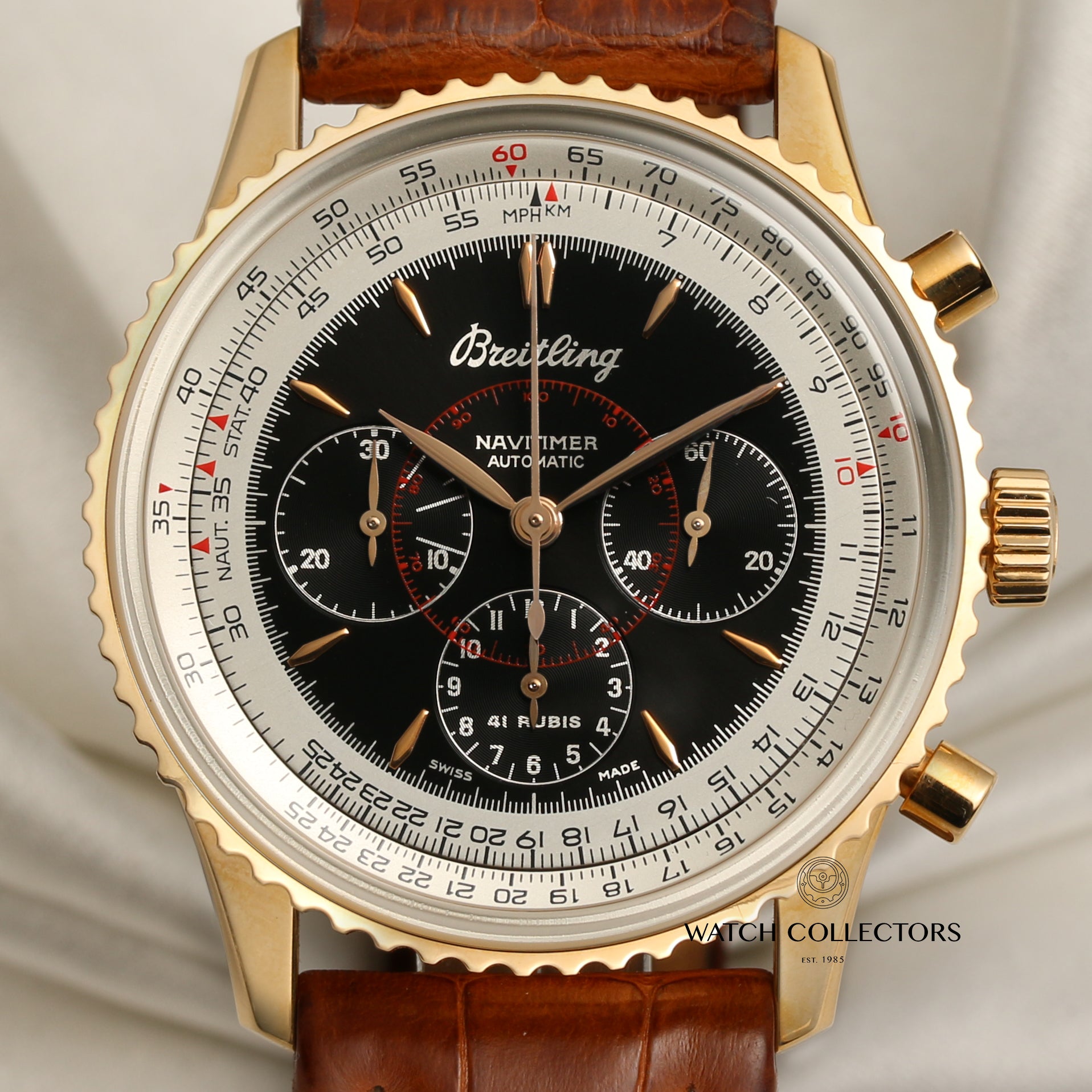 Breitling 18K Rose Gold Navitimer Second Hand Watch Collectors 2