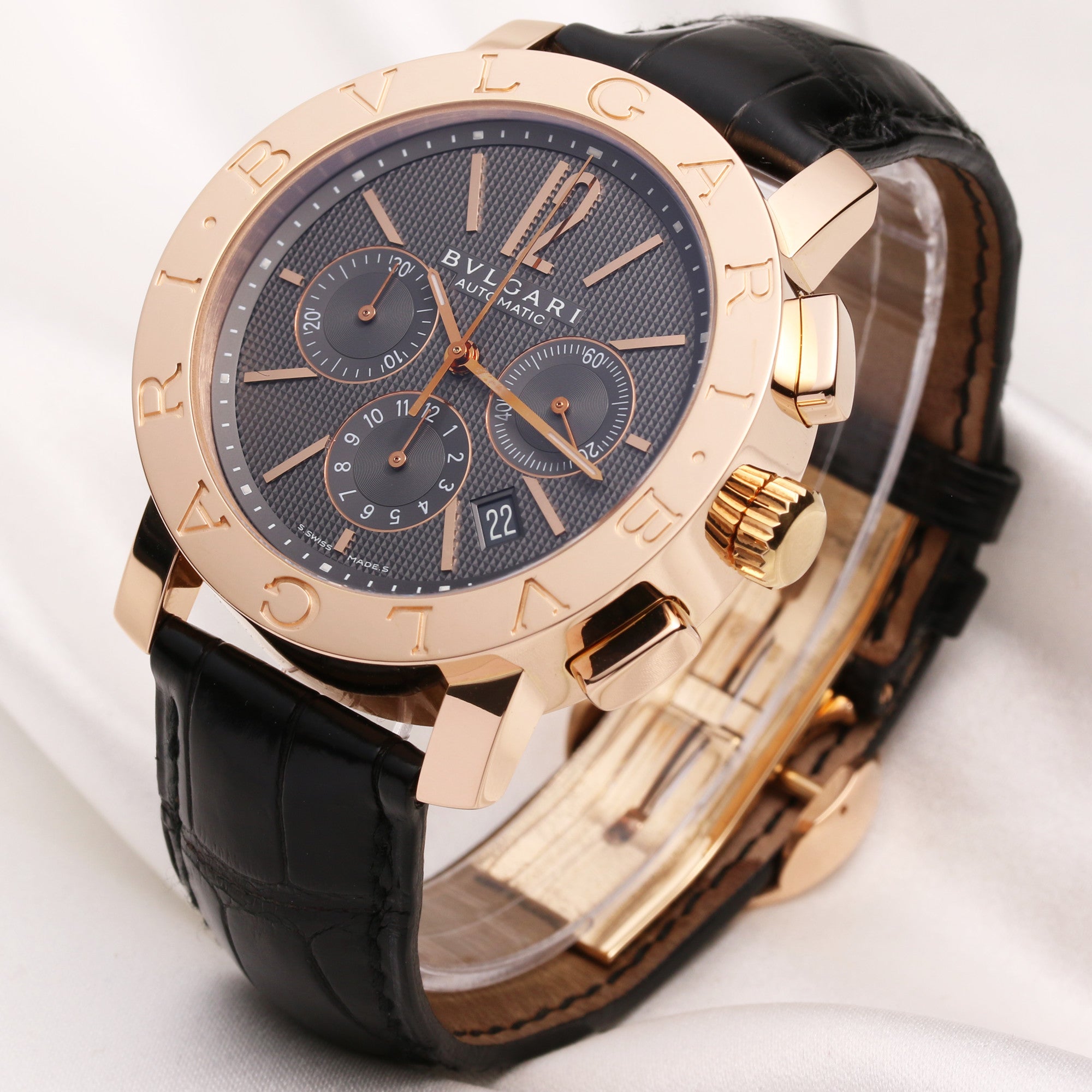 Bvlgari Diagono Limited Ed. BBP42GLCH 18K Rose Gold Second Hand Watch Collectors 3