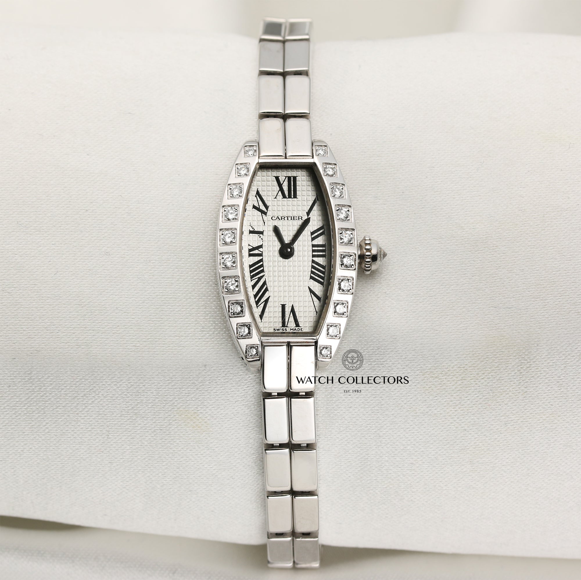 Cartier 18k White Gold Diamond Bezel Second Hand Watch Collectors 1
