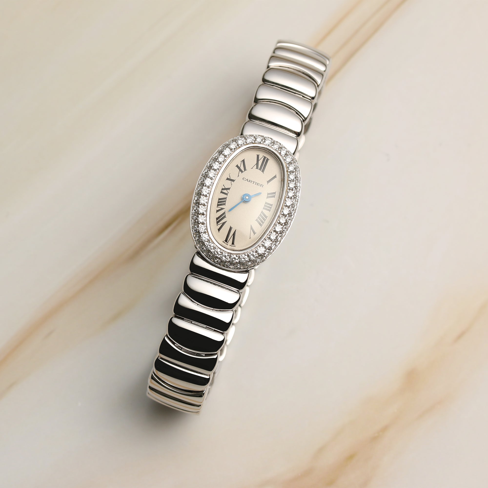 Cartier Baignoire 18 White Gold Diamond Second Hand Watch Collectors 3