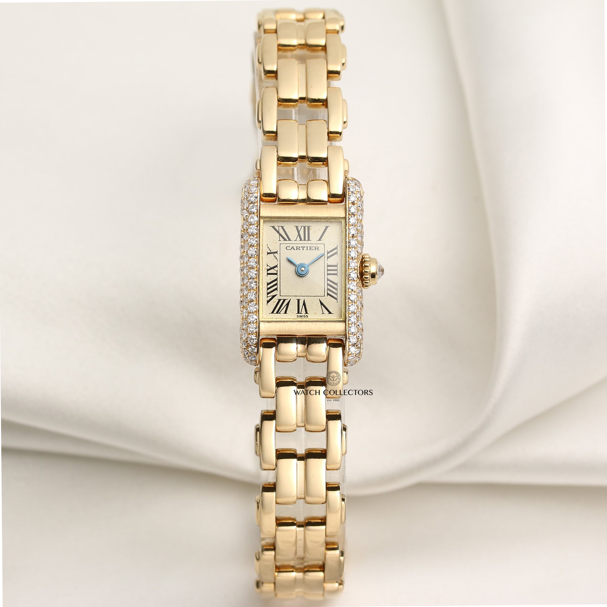 Cartier Lady Tank 1412 Diamond Bezel 18K Yellow Gold Second Hand Watch Collectors 1