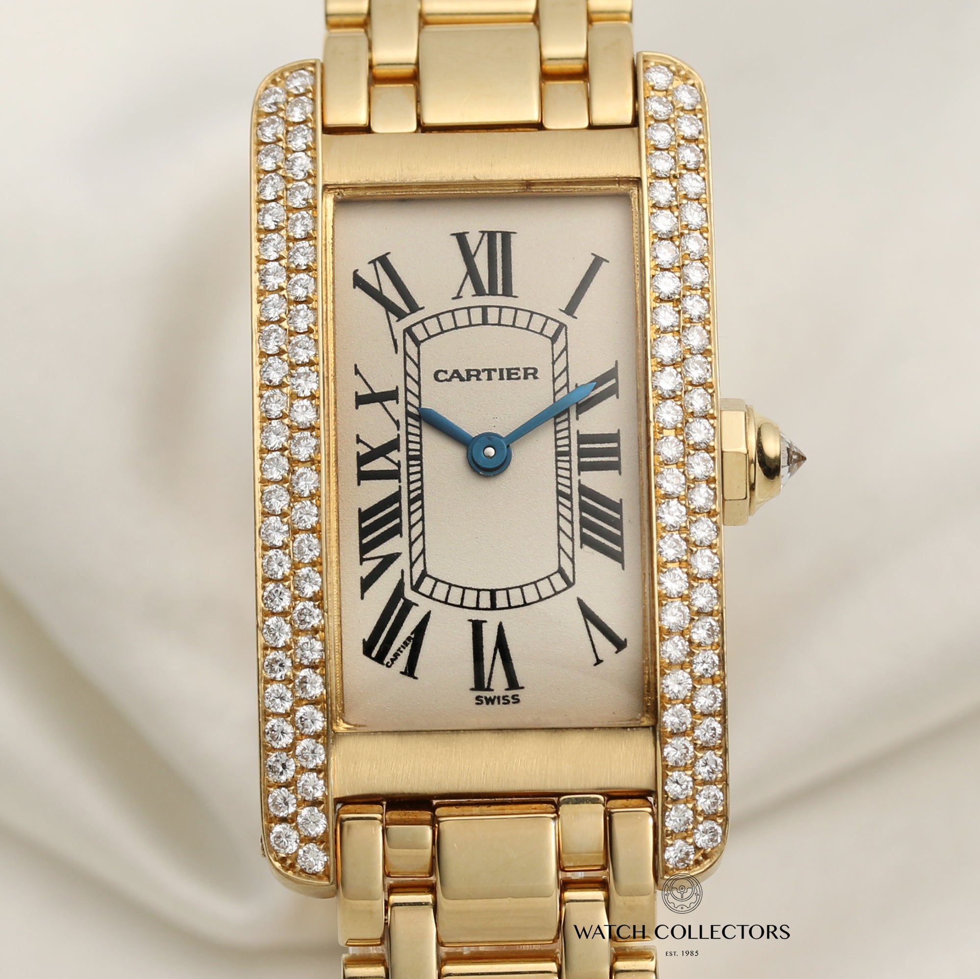 Cartier Lady Tank Americaine 18K Yellow Gold Diamond Bezel Second Hand Watch Collectors 2
