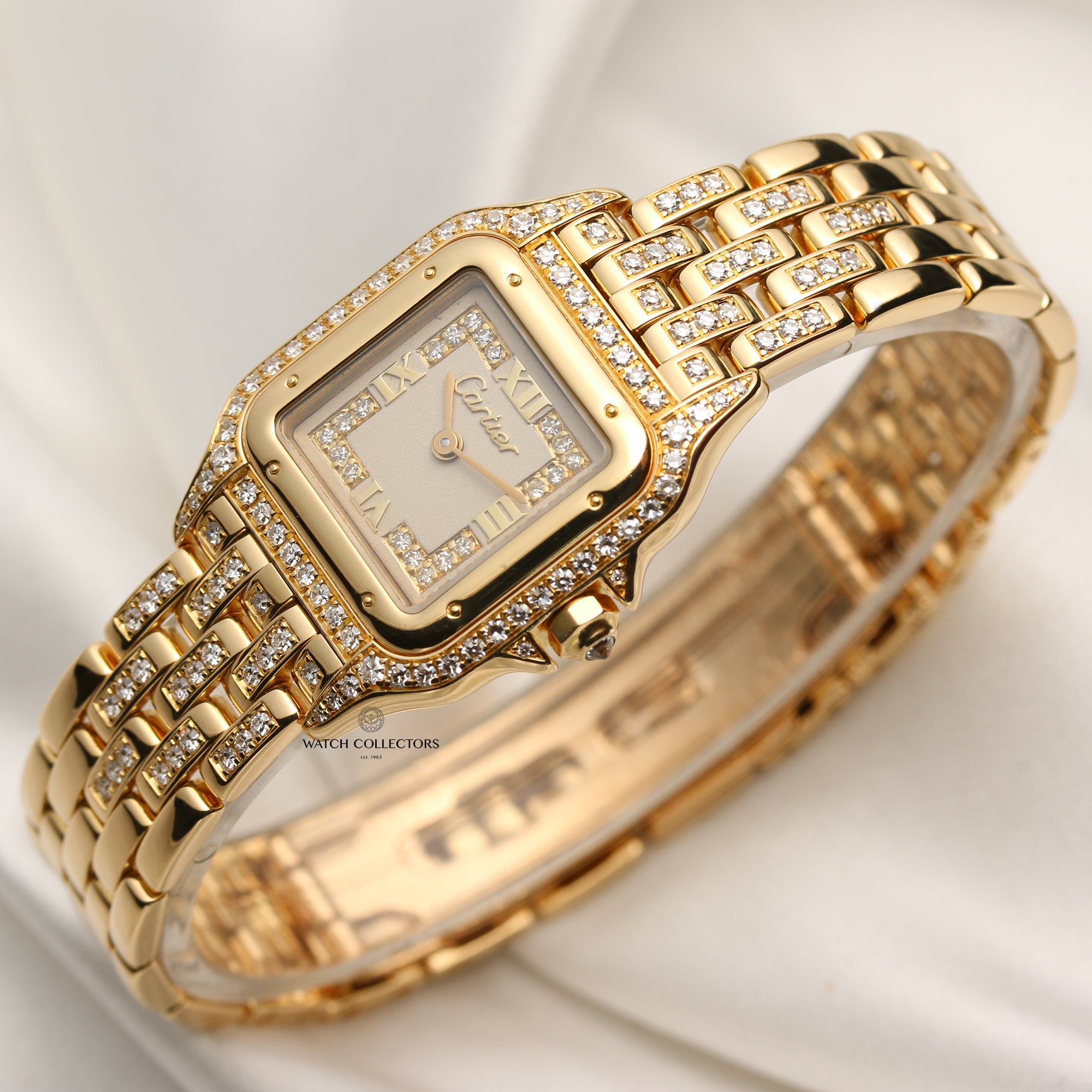 Cartier Panthere 18K Yellow Gold Diamond Bracelet Bezel Dial Second Hand Watch Collectors 3