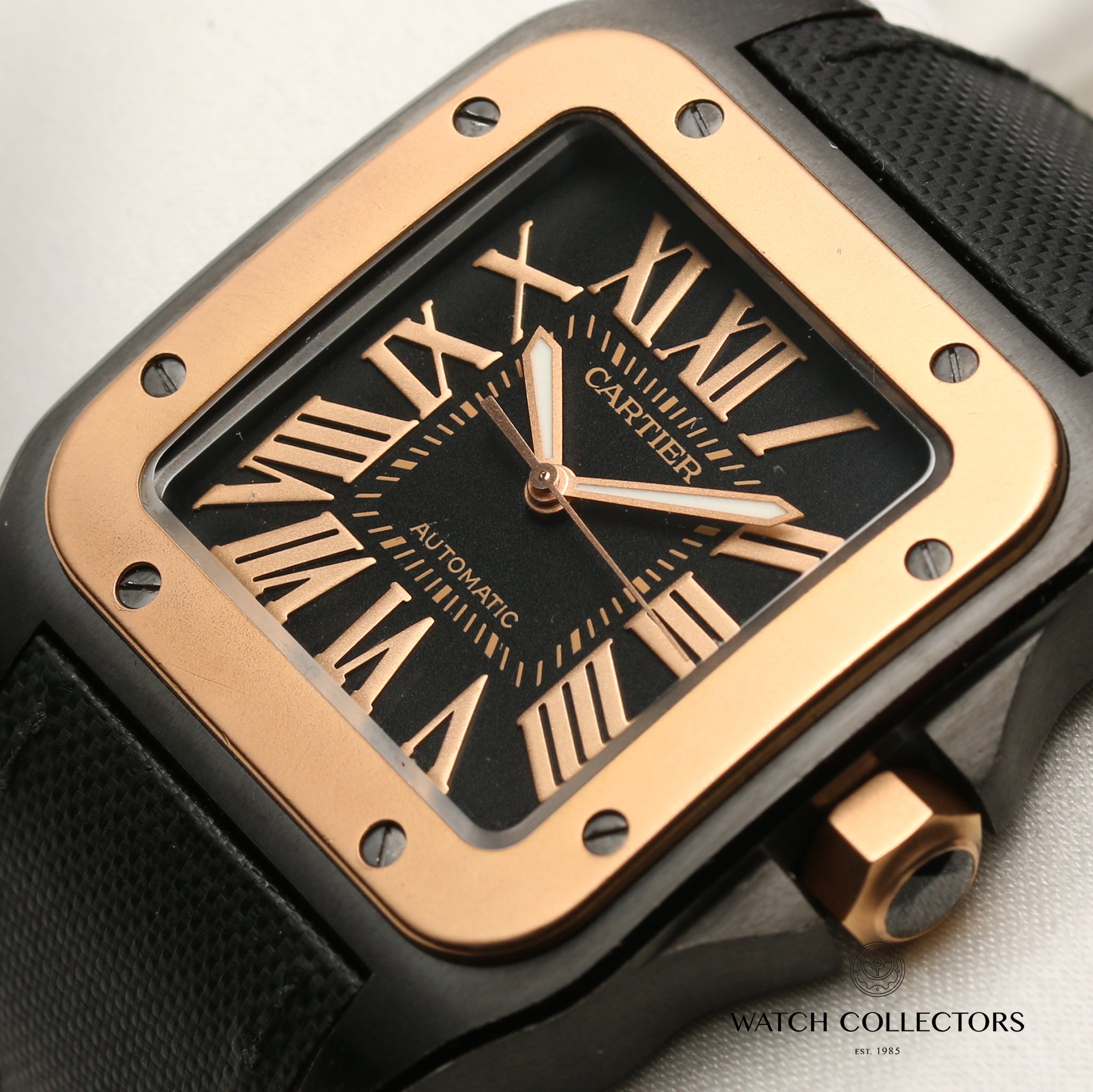 Cartier Santos 18K Rose Gold Black Second Hand Watch Collectors 4