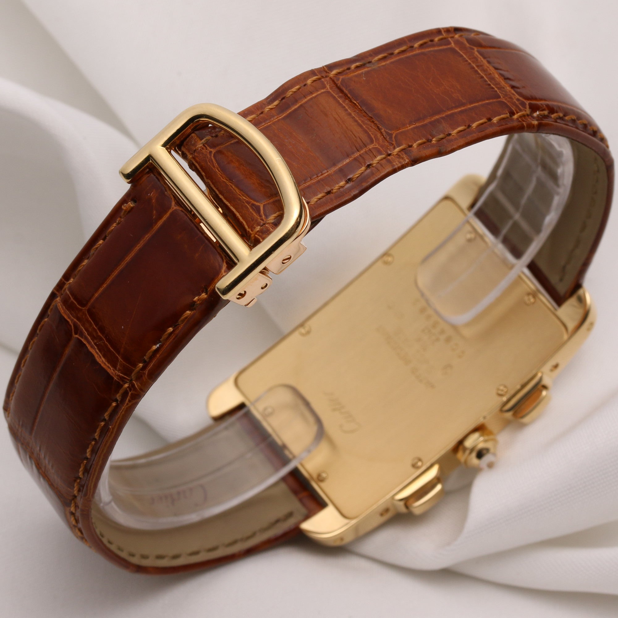 Cartier Tank Américaine Chronograph 2341 18K Yellow Gold Diamond Bezel Second Hand Watch Collectors 7