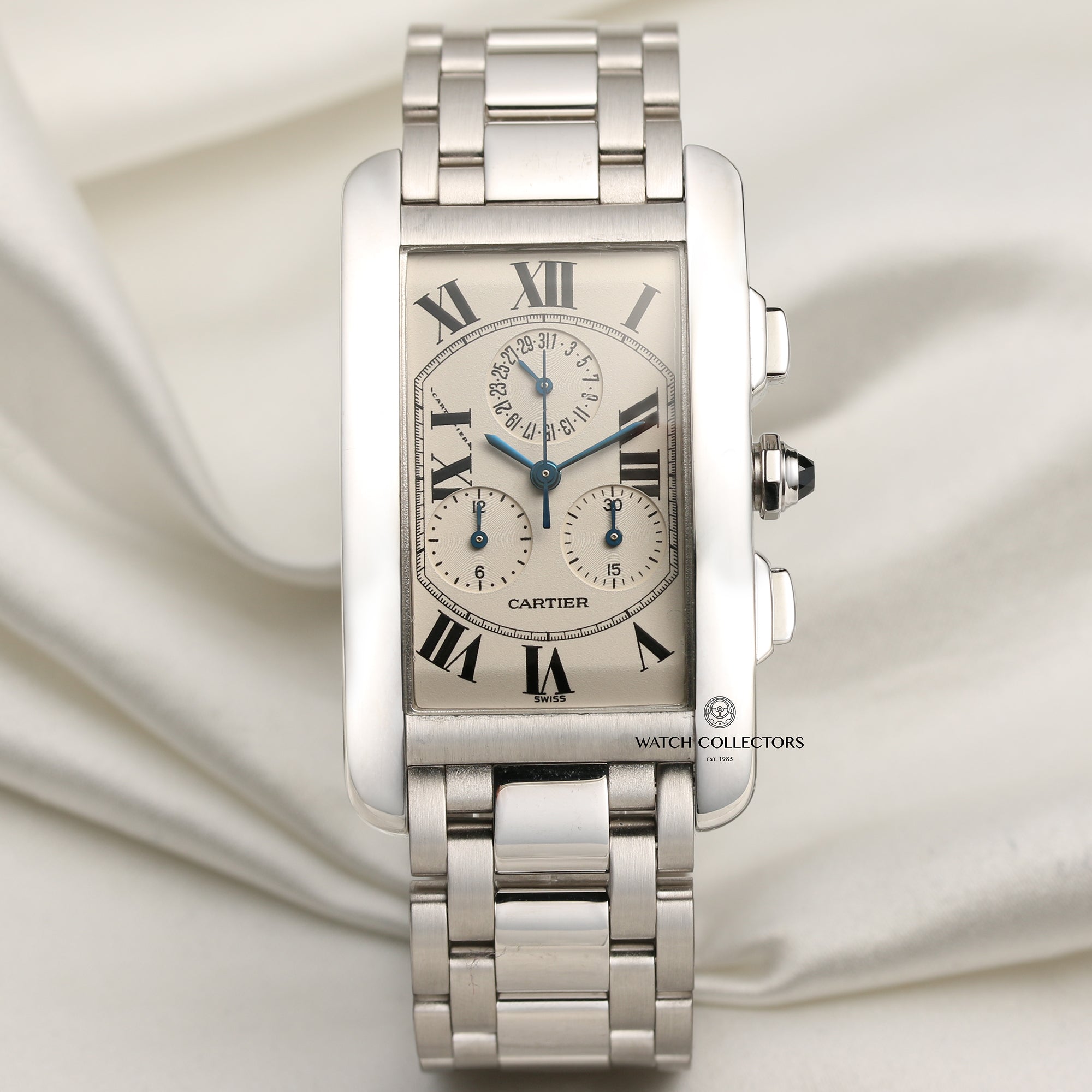 Cartier Tank Americaine 18K White Gold Second Hand Watch Collectors 1