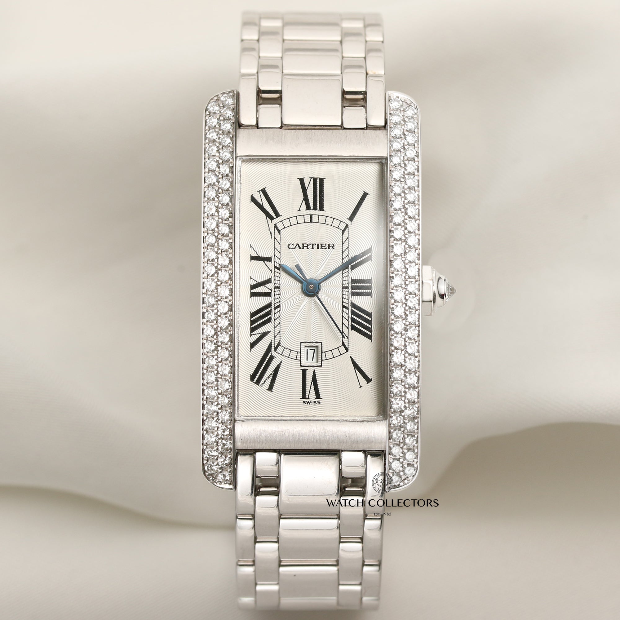Cartier Tank Americaine 18K White Gold Second Hand Watch Collectors 1