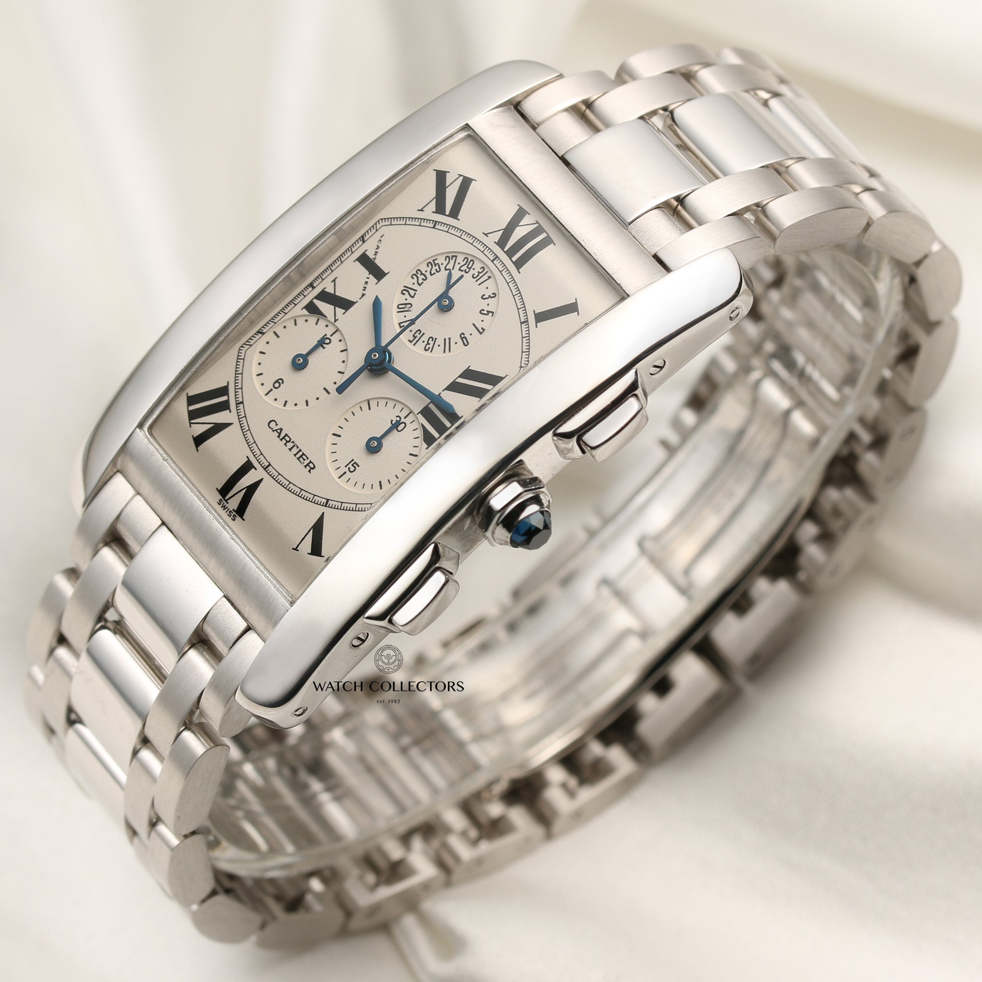 Cartier Tank Americaine 18K White Gold Second Hand Watch Collectors 3