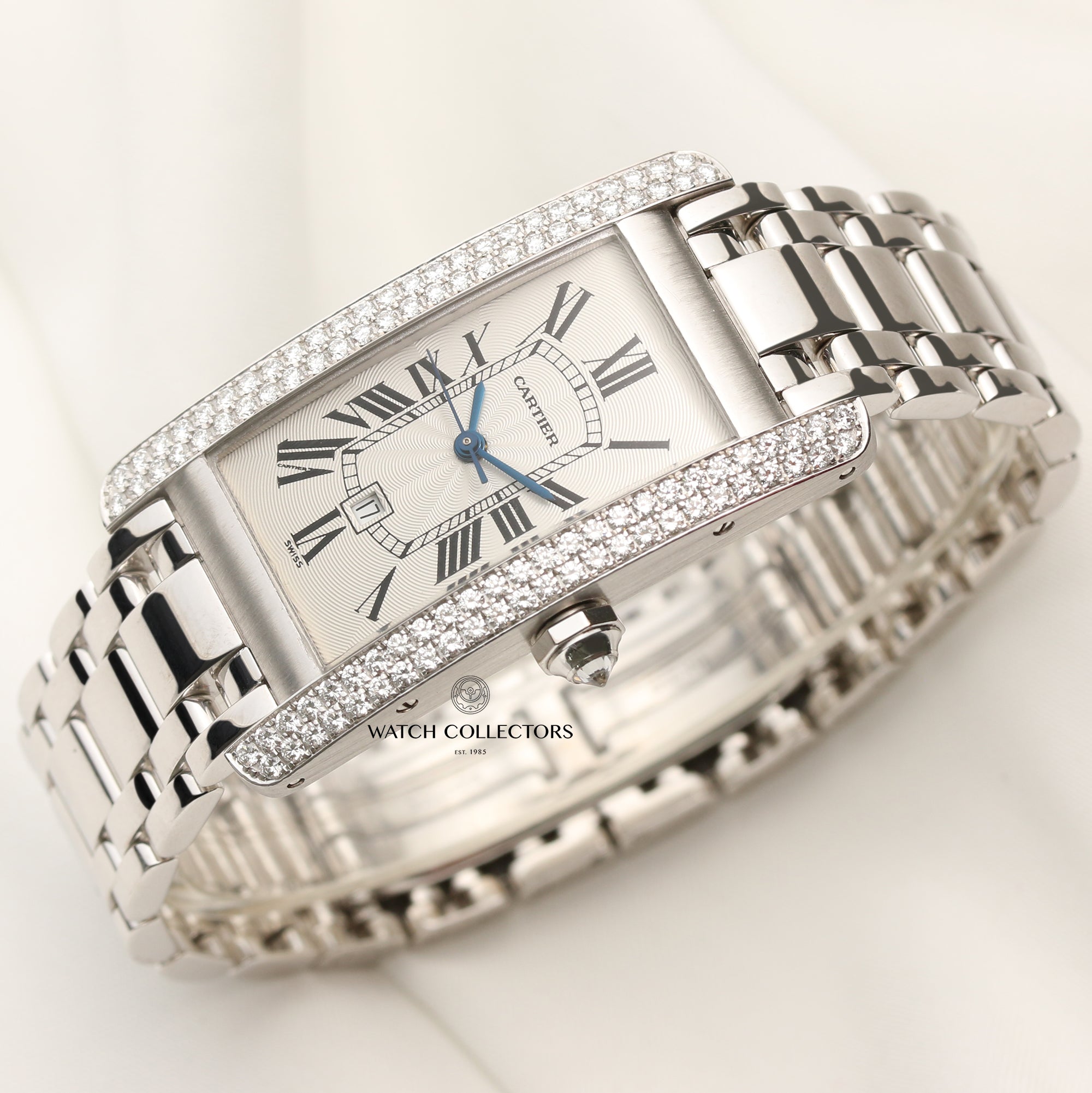 Cartier Tank Americaine 18K White Gold Second Hand Watch Collectors 3