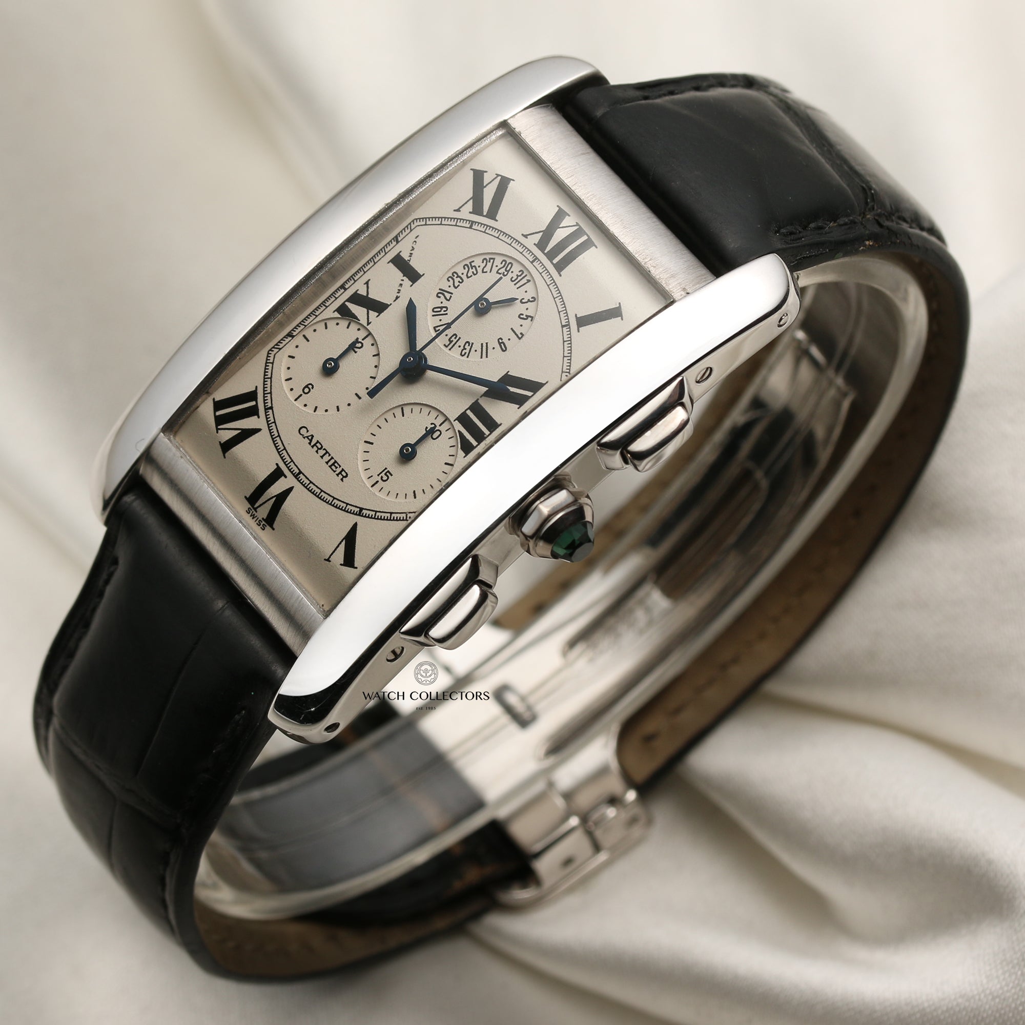 Cartier Tank Americaine 18K White Gold Second Hand Watch Collectors 3