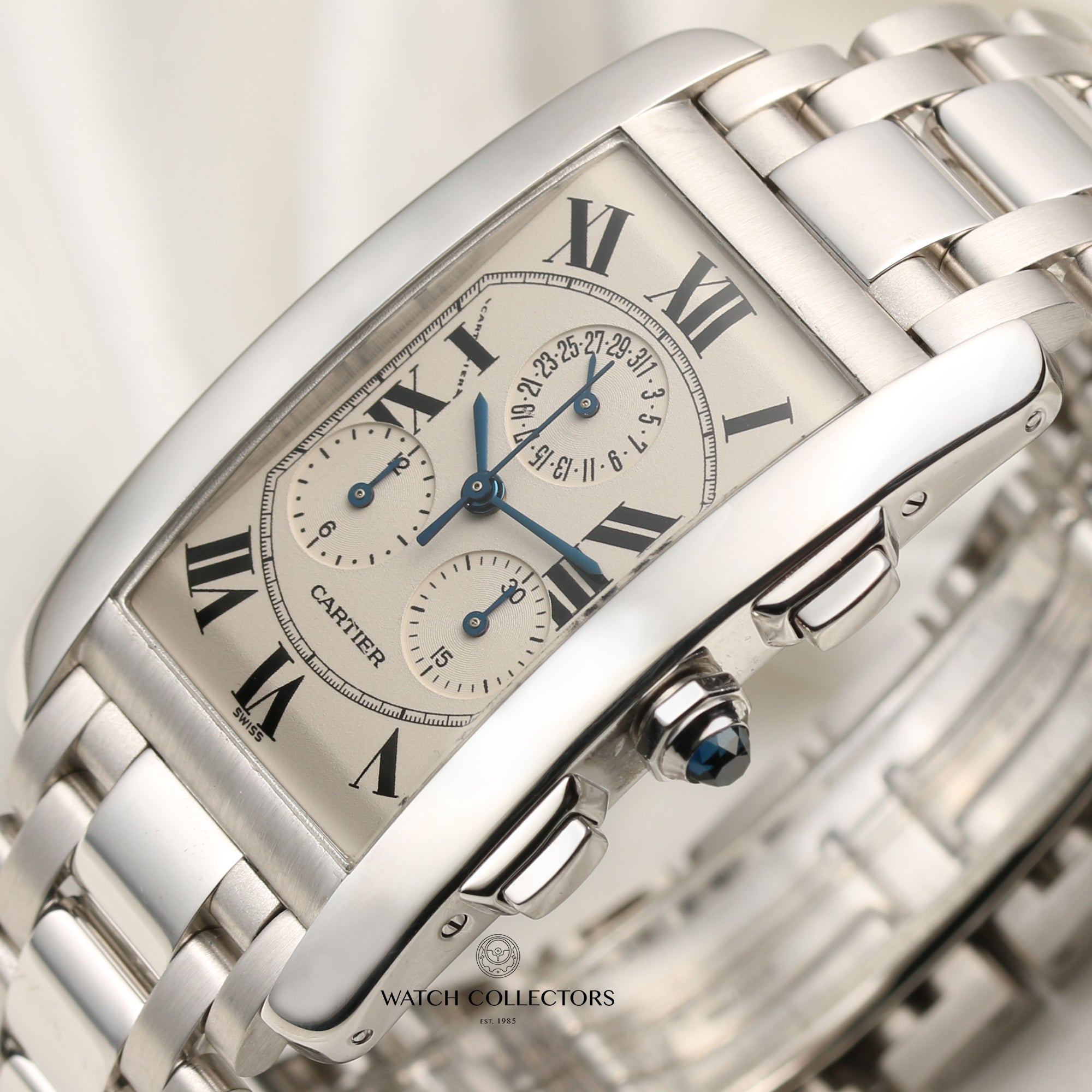 Cartier Tank Americaine 18K White Gold Second Hand Watch Collectors 4