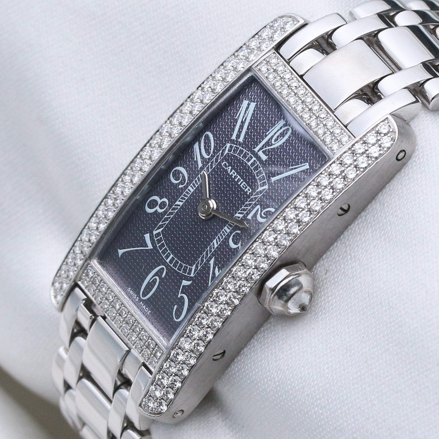 Cartier Tank Americaine 18K White Gold Second Hand Watch Collectors 4
