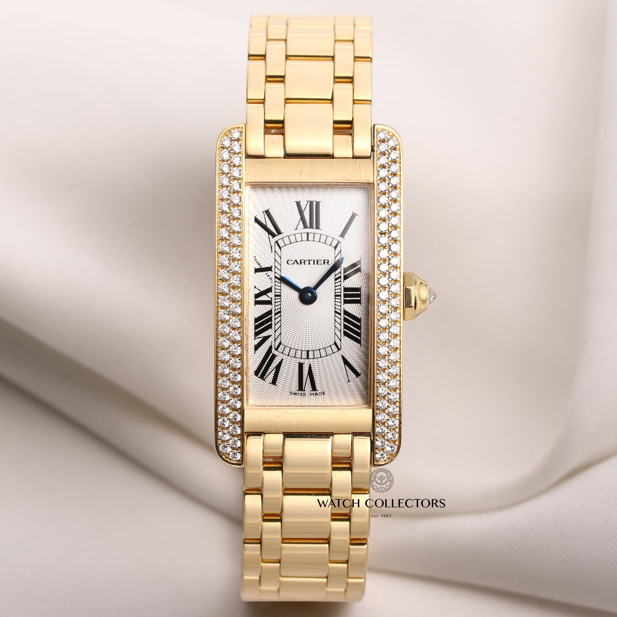 Cartier Tank Americaine 2482 18K Yellow Gold Diamond Bezel