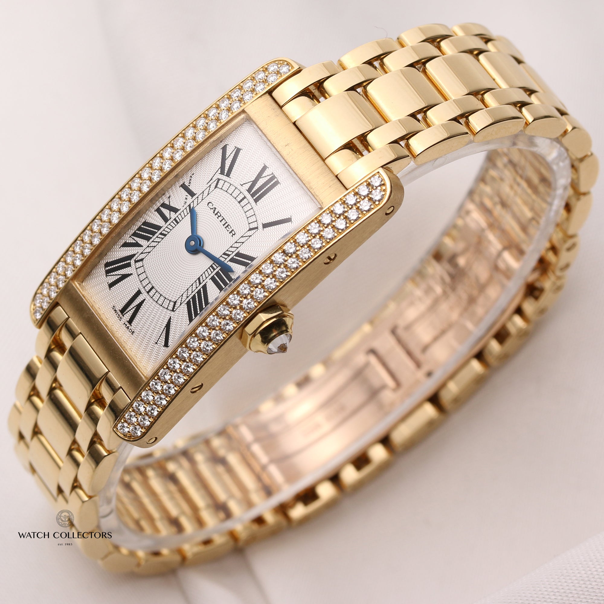Cartier-Tank-Americaine-18K-Yellow-Gold-Double-Row-Diamond-Second-Hand-Watch-Collectors-3