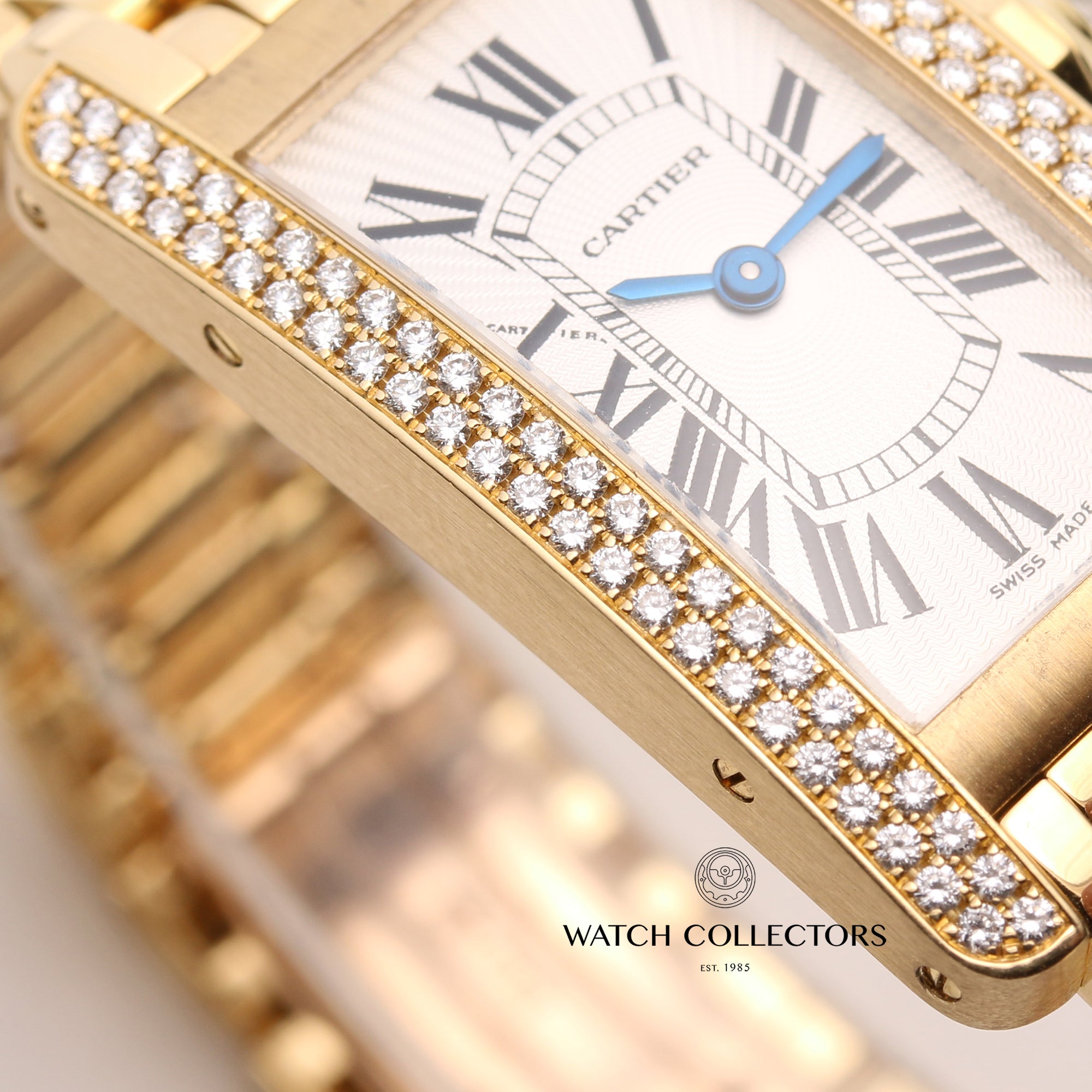 Cartier-Tank-Americaine-18K-Yellow-Gold-Double-Row-Diamond-Second-Hand-Watch-Collectors-5