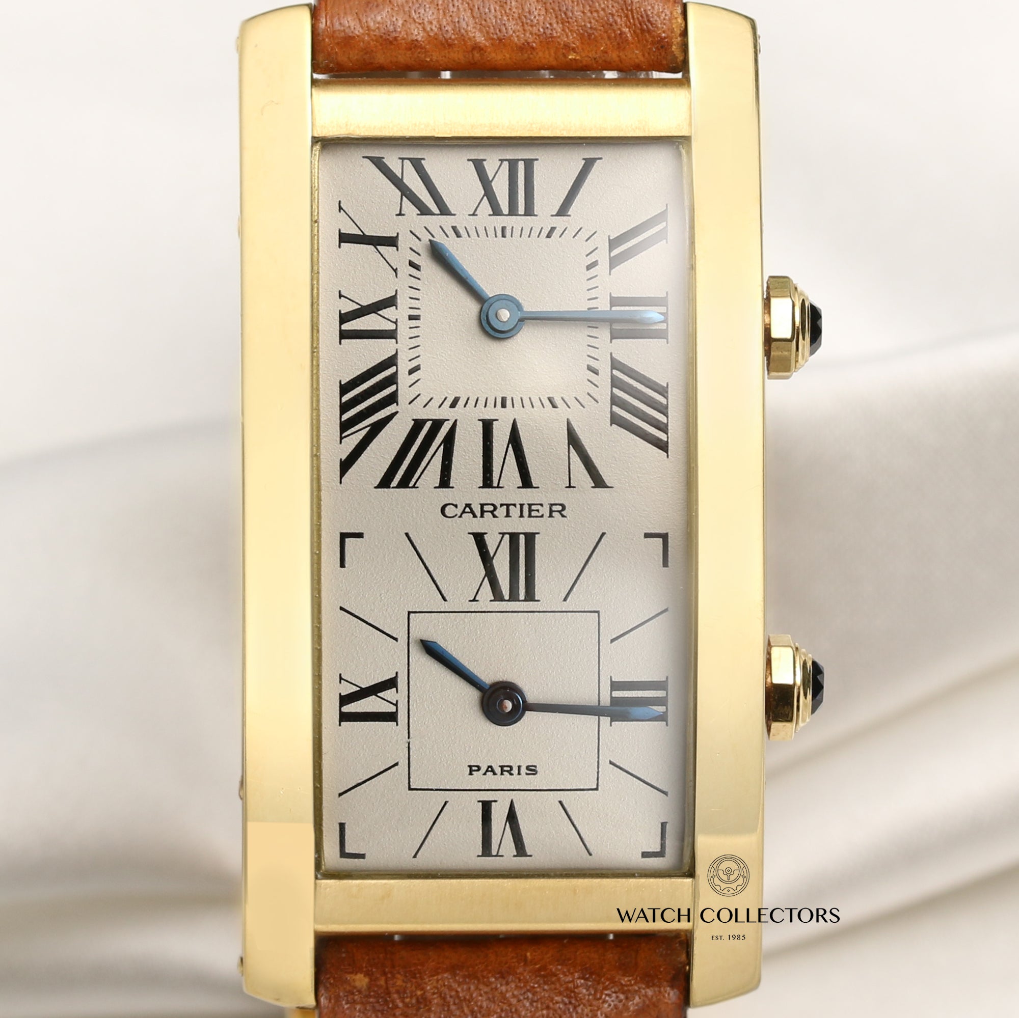Cartier Tank Americaine Dual Time 18K Yellow Gold Second Hand Watch Collectors 2