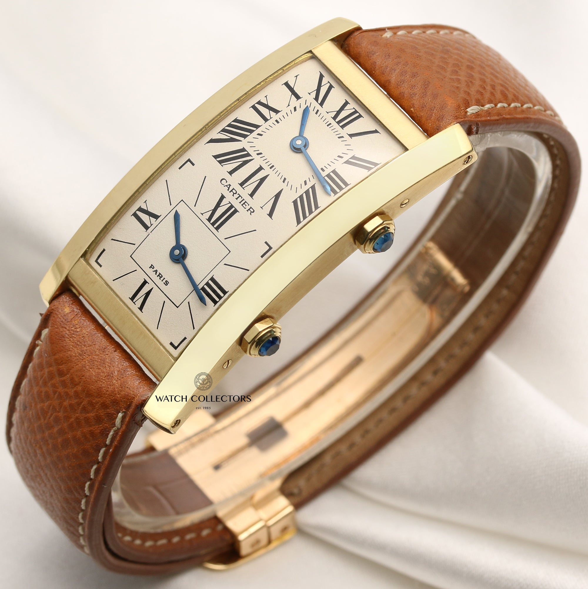 Cartier Tank Americaine Dual Time 18K Yellow Gold Second Hand Watch Collectors 3