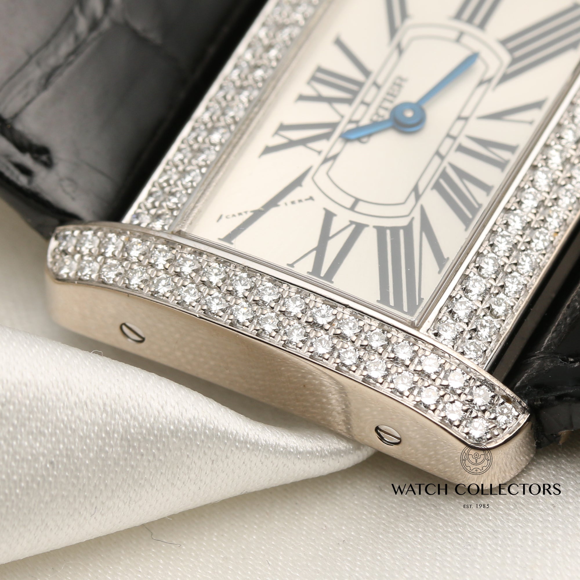 Cartier Tank Divan 18K White Gold Diamond Bezel Second Hand Watch Collectors 5