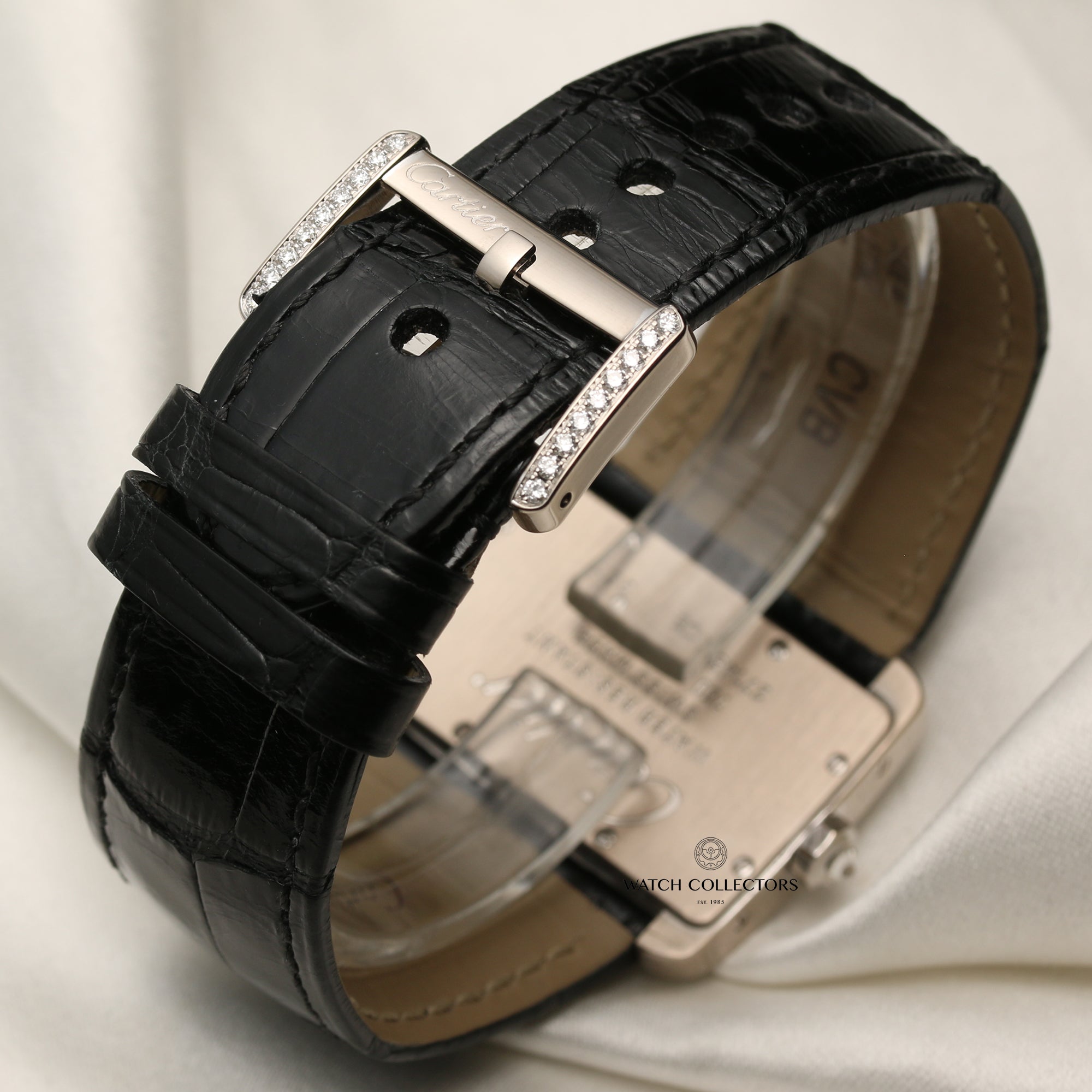 Cartier Tank Divan 18K White Gold Diamond Bezel Second Hand Watch Collectors 7