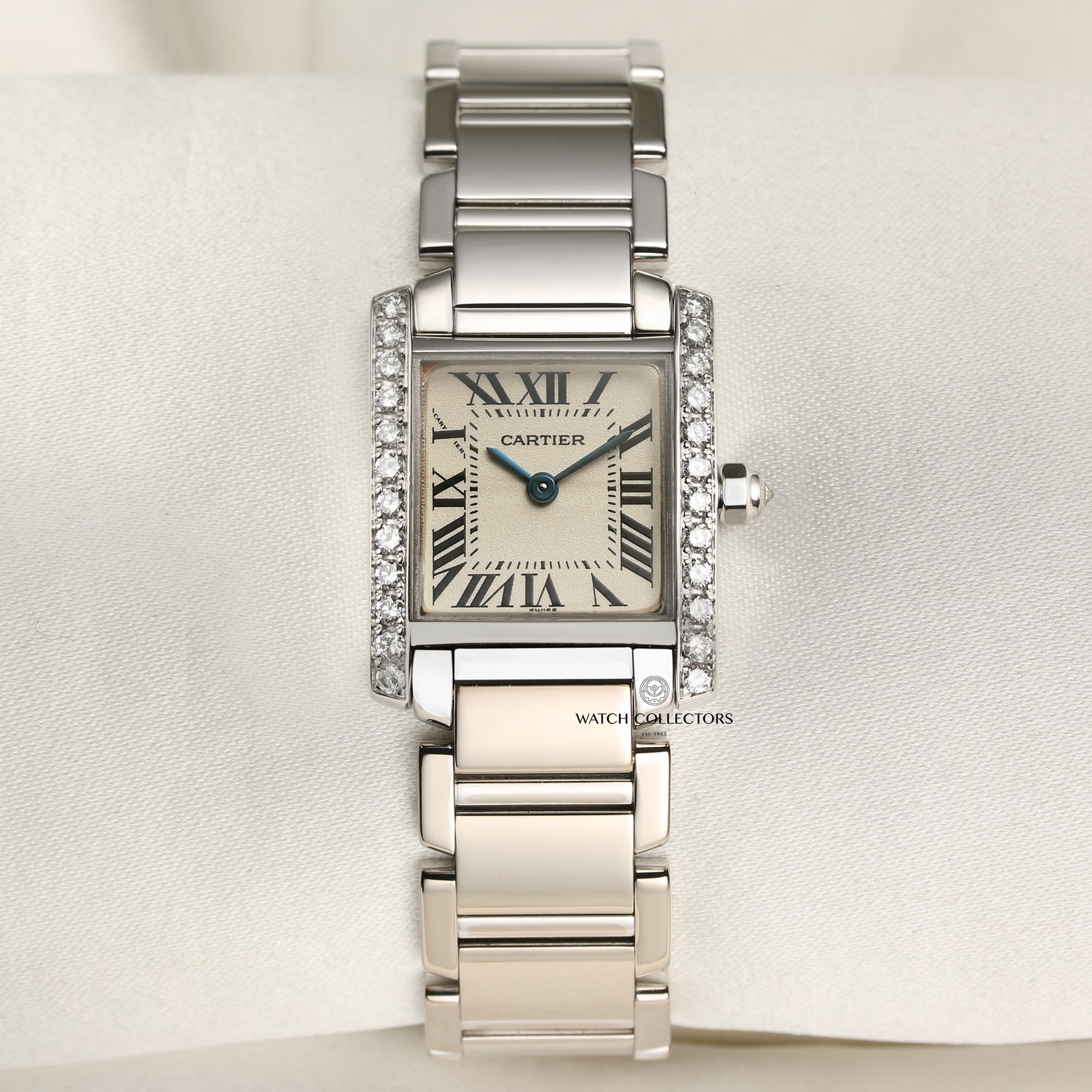 Cartier Tank Francaisse 18K White Gold Diamond Bezel Second Hand Watch Collectors 1
