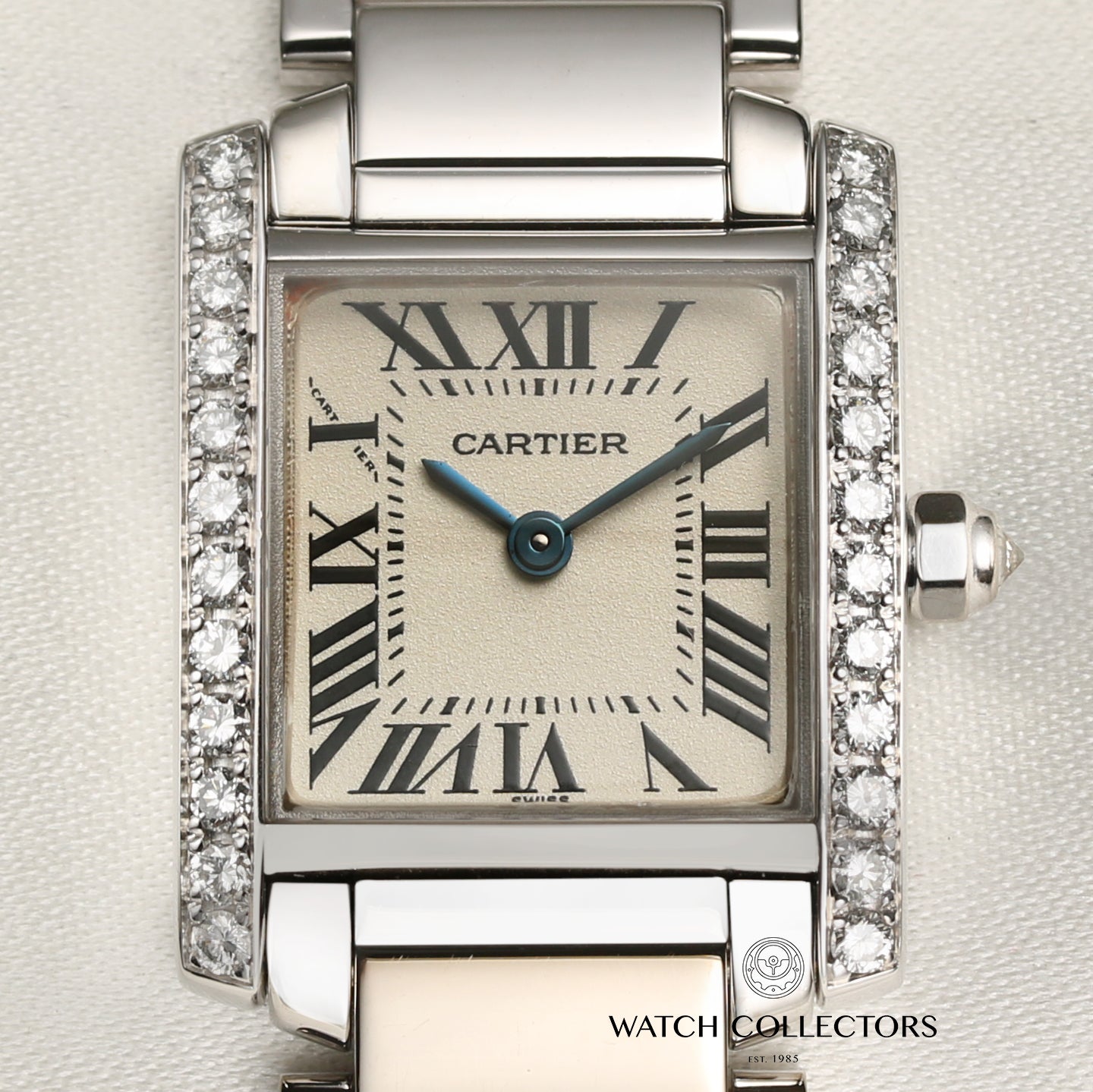 Cartier Tank Francaisse 18K White Gold Diamond Bezel Second Hand Watch Collectors 2