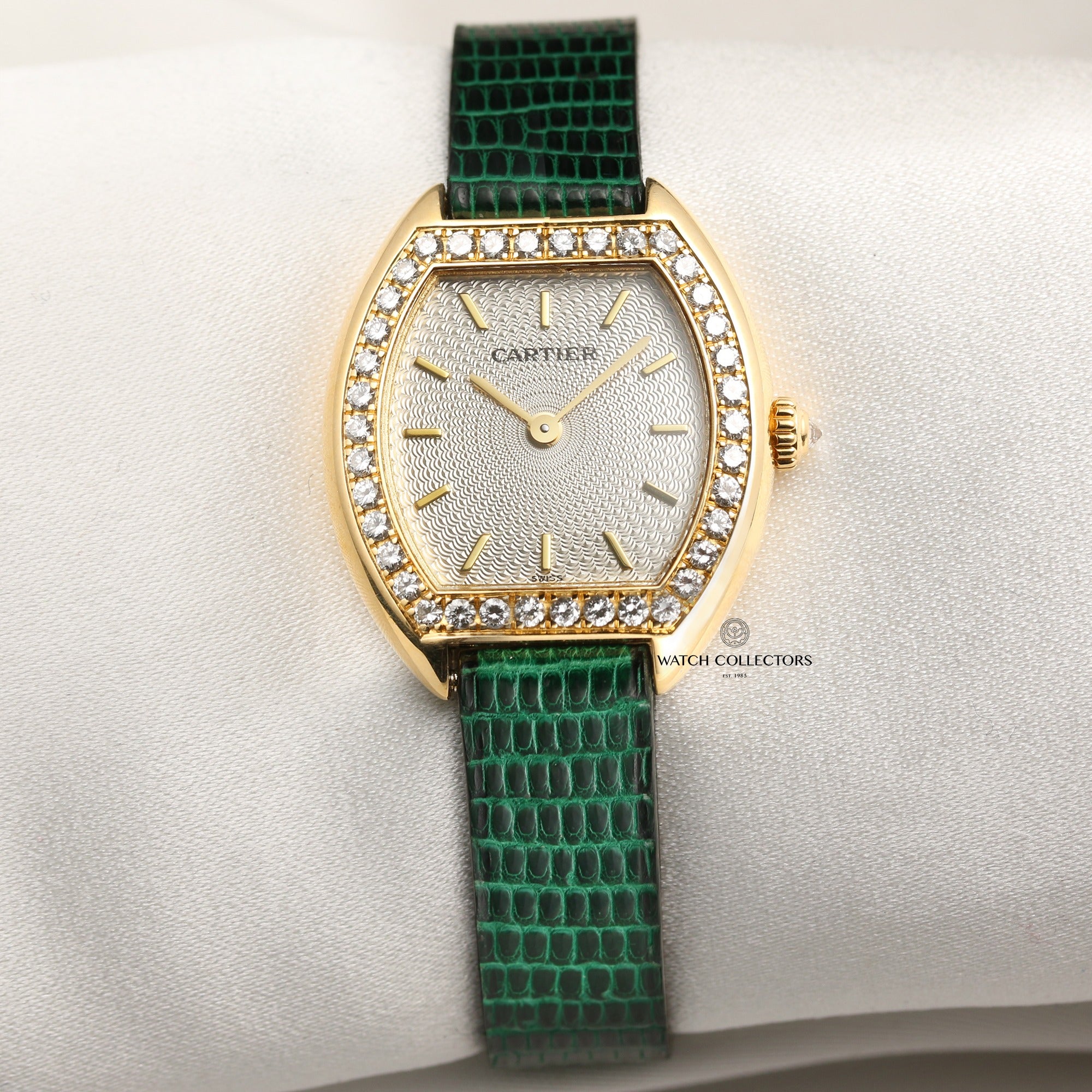 Cartier Tonneau 18K Yellow Gold Diamond Bezel Second Hand Watch Collectors 1