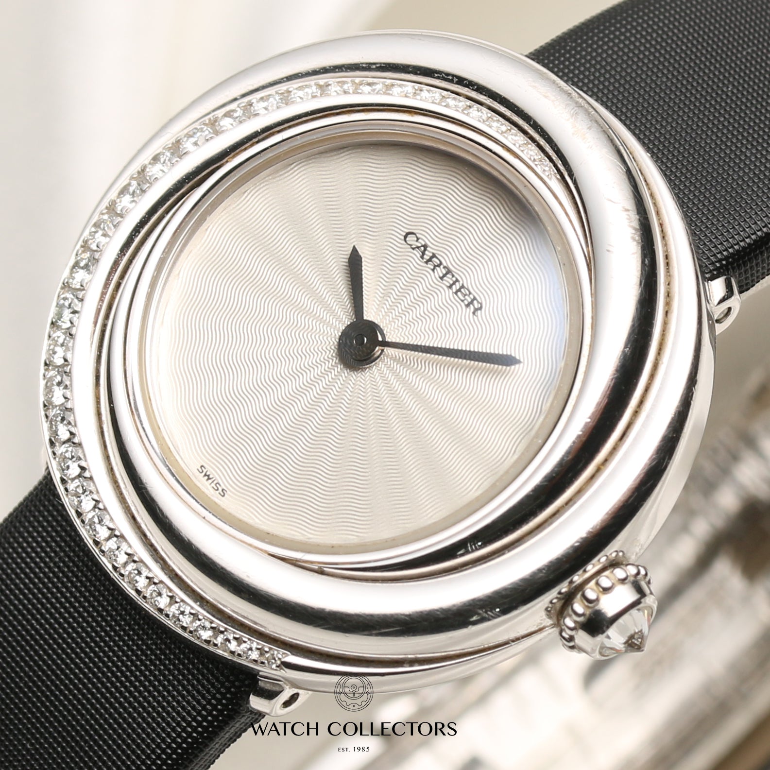 Cartier Vendome 18K White Gold Diamond Bezel Second Hand Watch Collectors 4