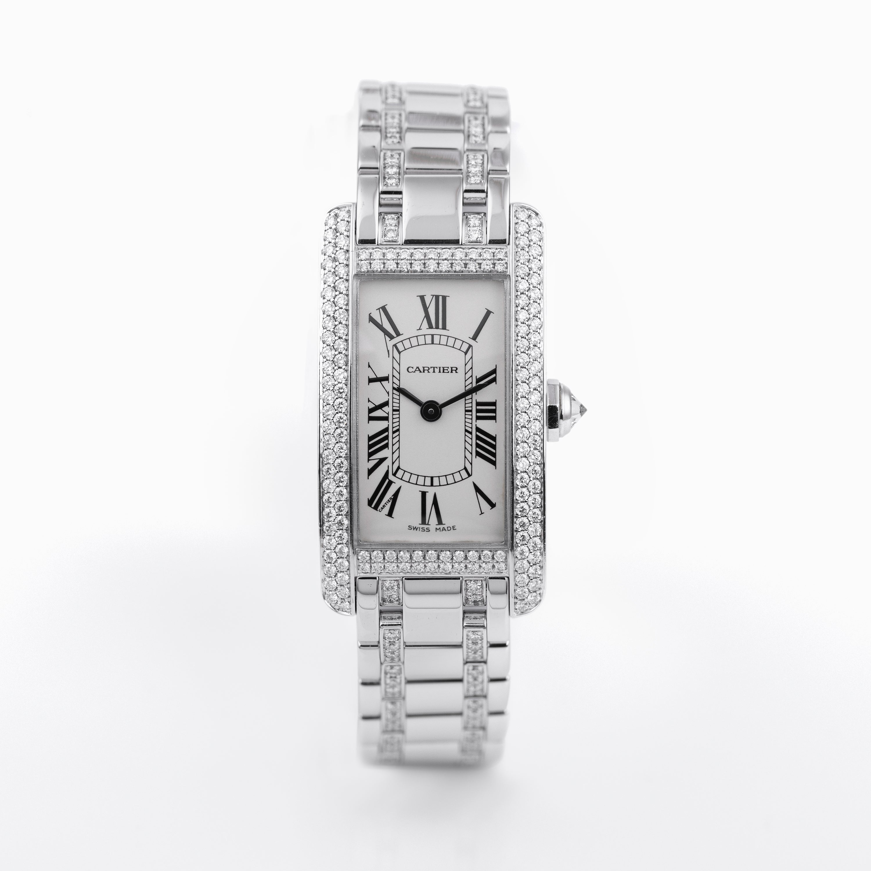 Cartier Tank Americaine | REF. 1713 | Double Row Diamond Bezel & Diamond Bracelet | 18k White Gold | 19mm