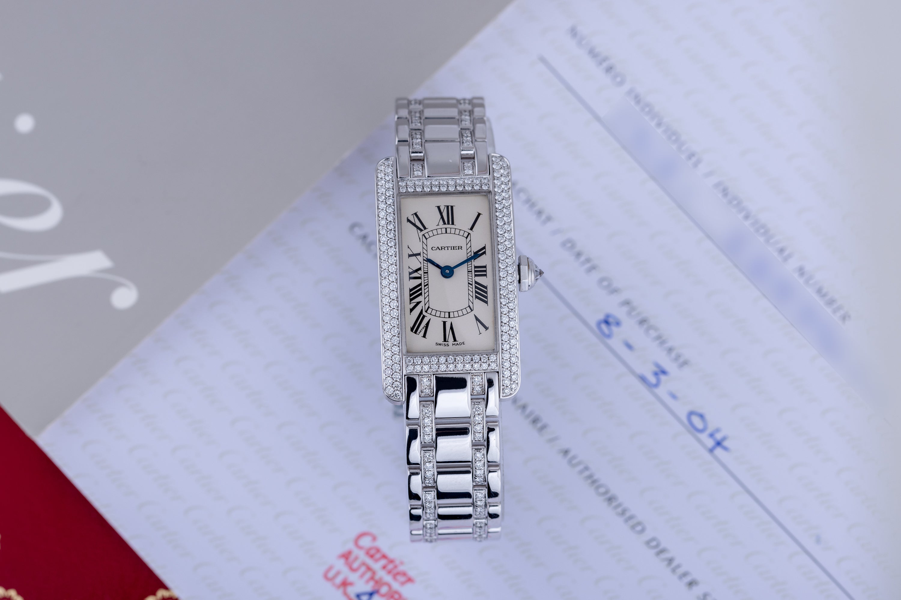 Cartier Tank Americaine | REF. 1713 | Double Row Diamond Bezel & Diamond Bracelet | 18k White Gold | 19mm