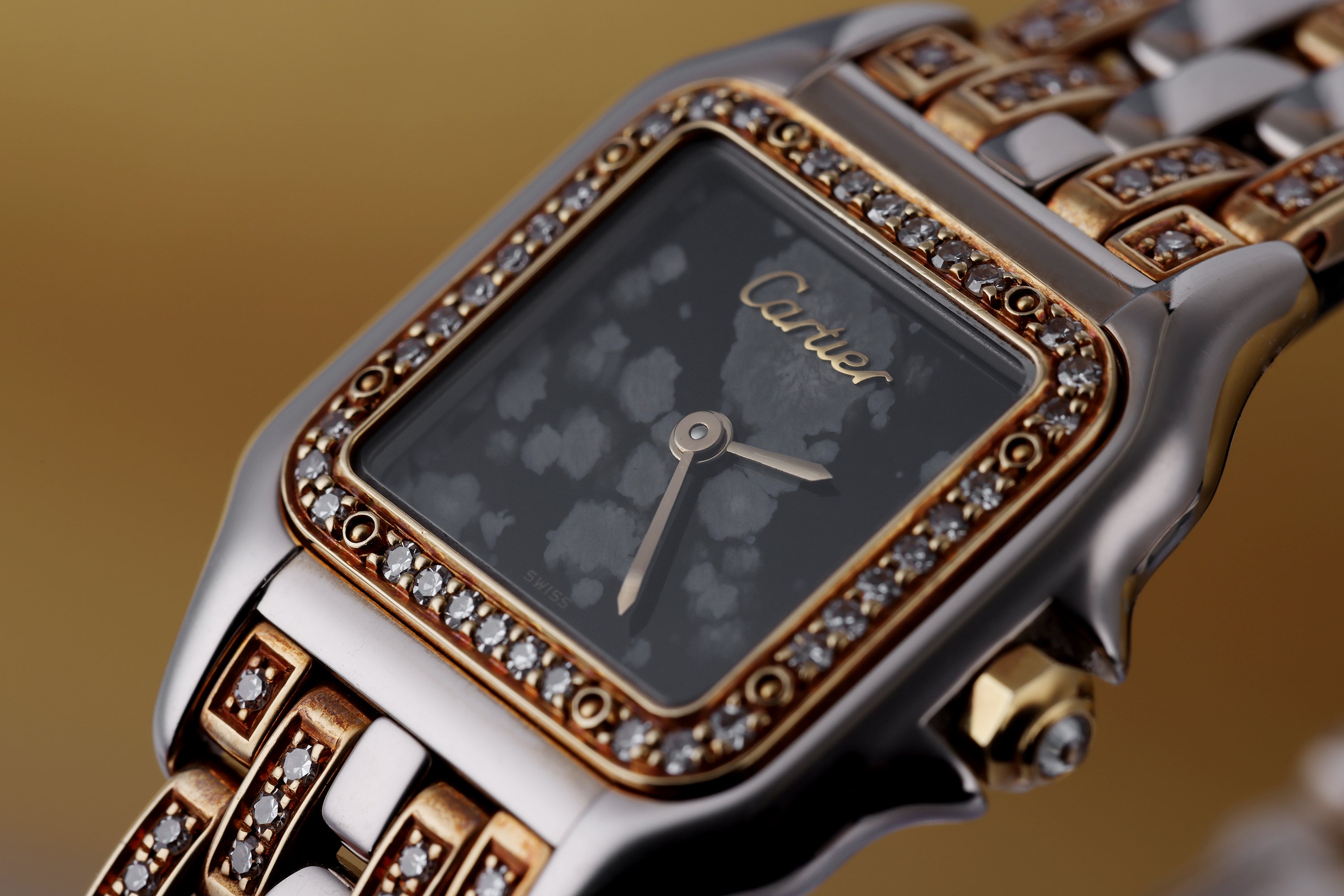 Cartier Panthere | 18k White & Rose Gold | Factory Set Diamonds | Obsidian Stone Dial | 22mm