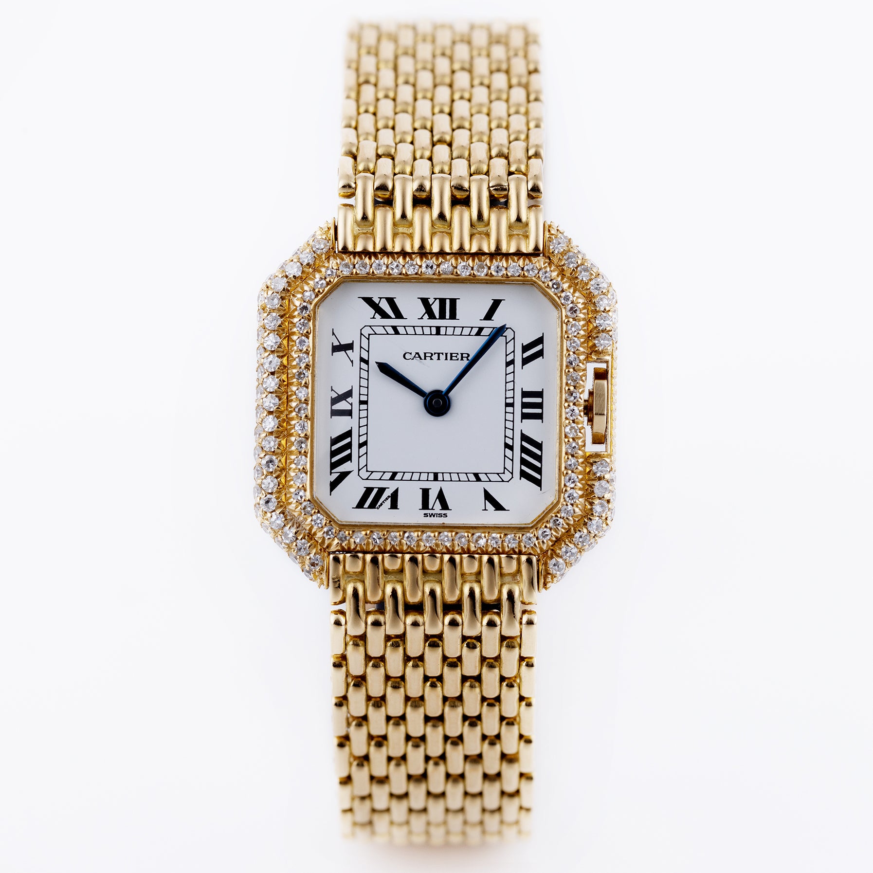 Cartier Vintage Ladies Diamond Wristwatch 18k Yellow Gold 24mm