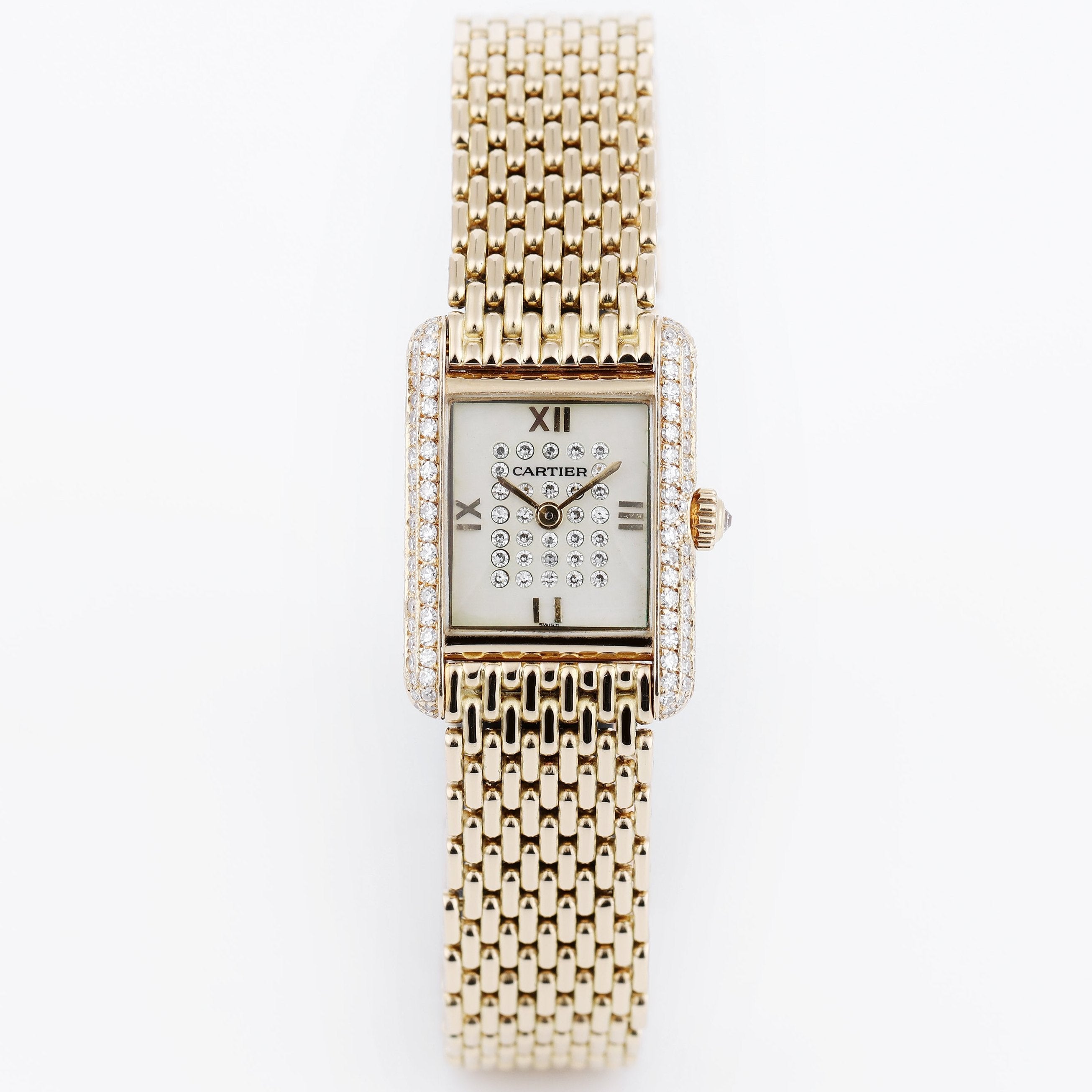 Cartier Lady Diamond Wristwatch | Unique Cream Diamond Dial & Triple Row Diamond Bezel | 18k Yellow Gold | Circa 1990s