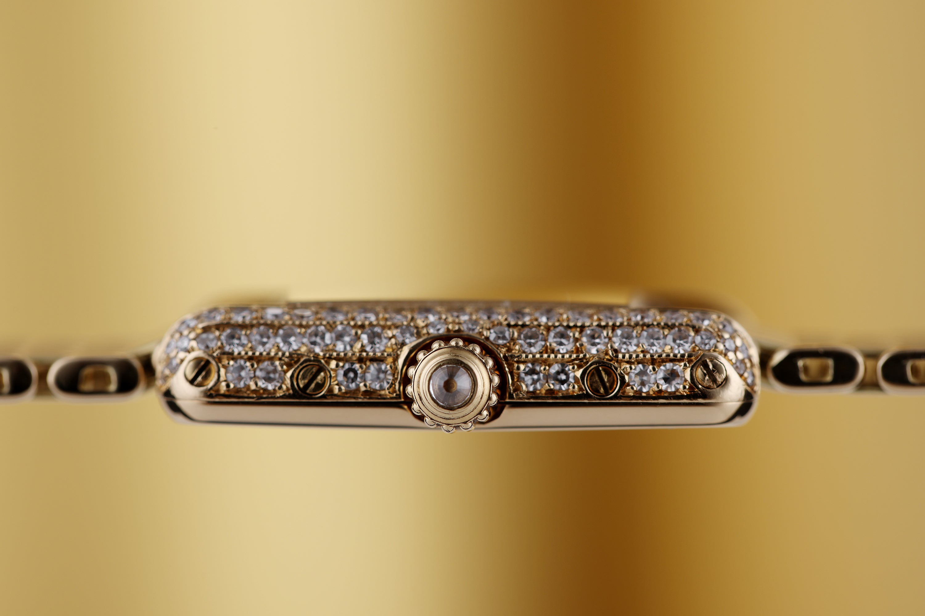 Cartier Lady Diamond Wristwatch | Unique Cream Diamond Dial & Triple Row Diamond Bezel | 18k Yellow Gold | Circa 1990s