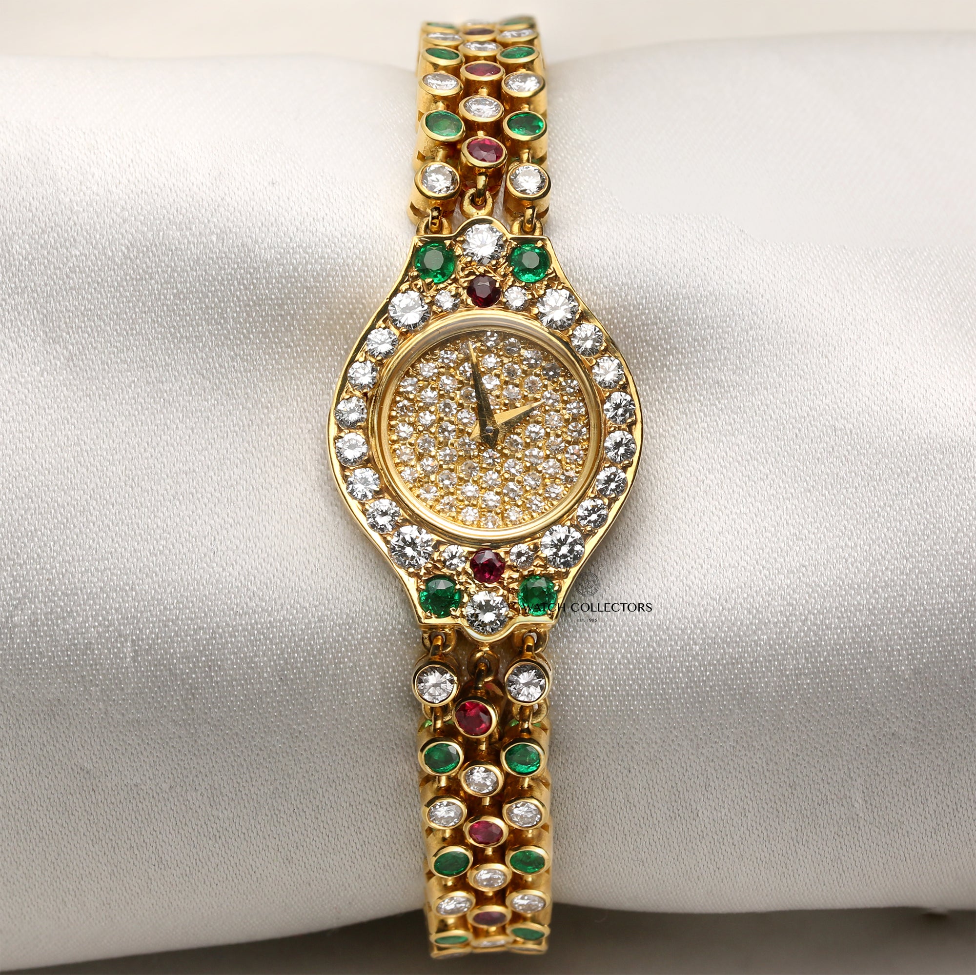Chopard 18K Yellow Gold Pave Diamond Dial Multi-Gem Bracelet Second Hand Watch Collectors 1