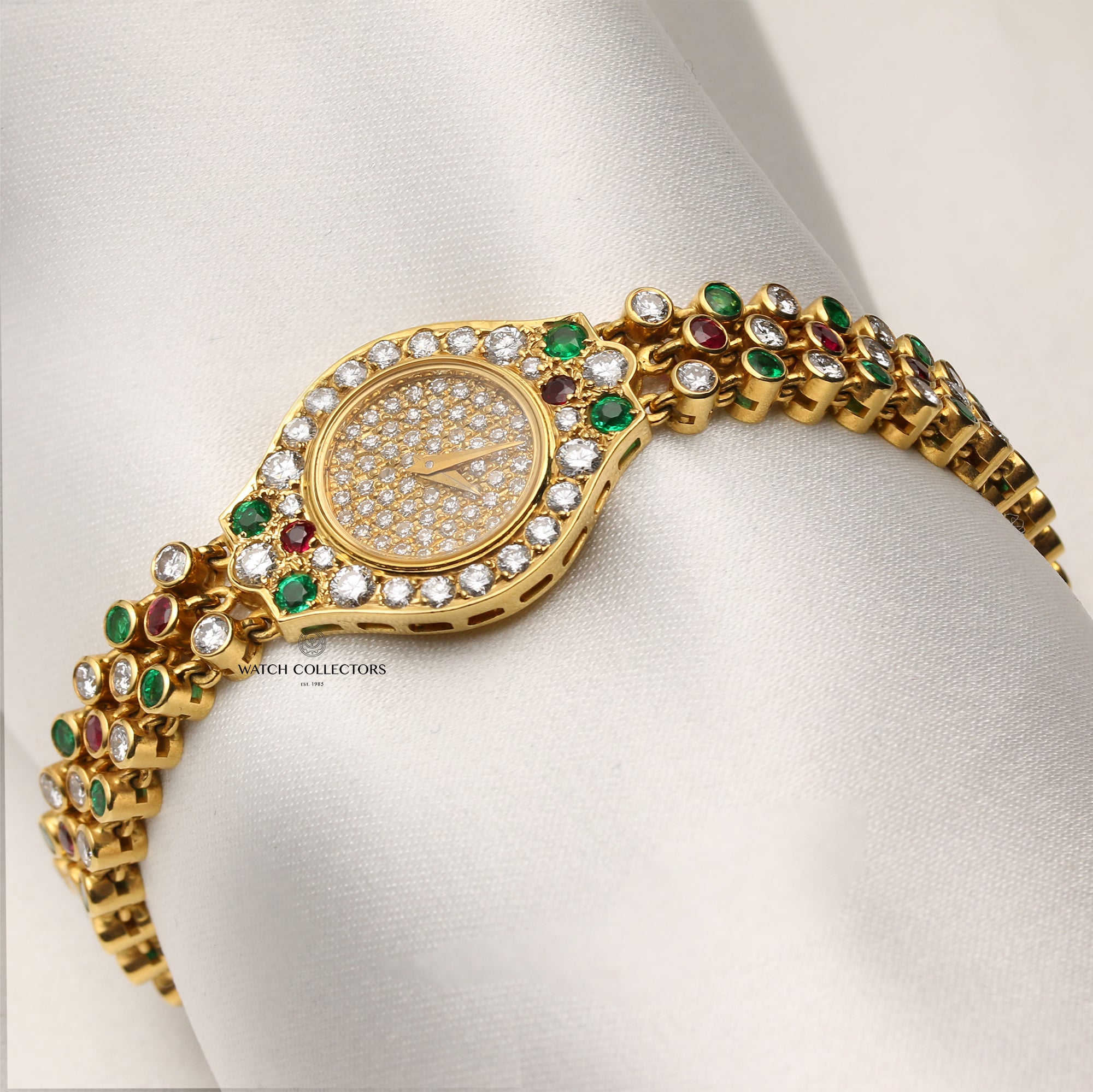 Chopard 18K Yellow Gold Pave Diamond Dial Multi-Gem Bracelet Second Hand Watch Collectors 3