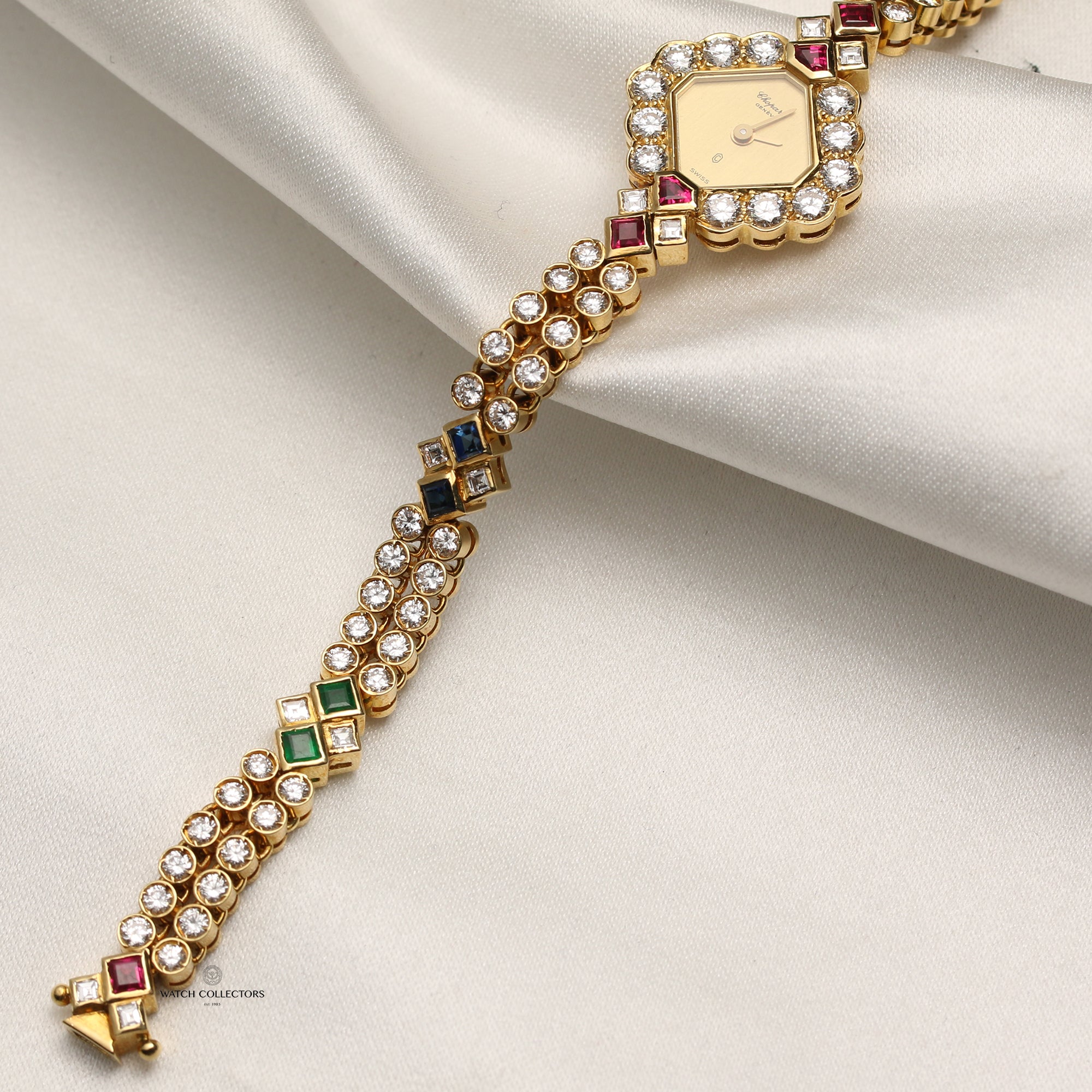 Chopard 2 18K Yellow Gold Pave Diamond Dial Multi-Gem Bracelet Second Hand Watch Collectors 5