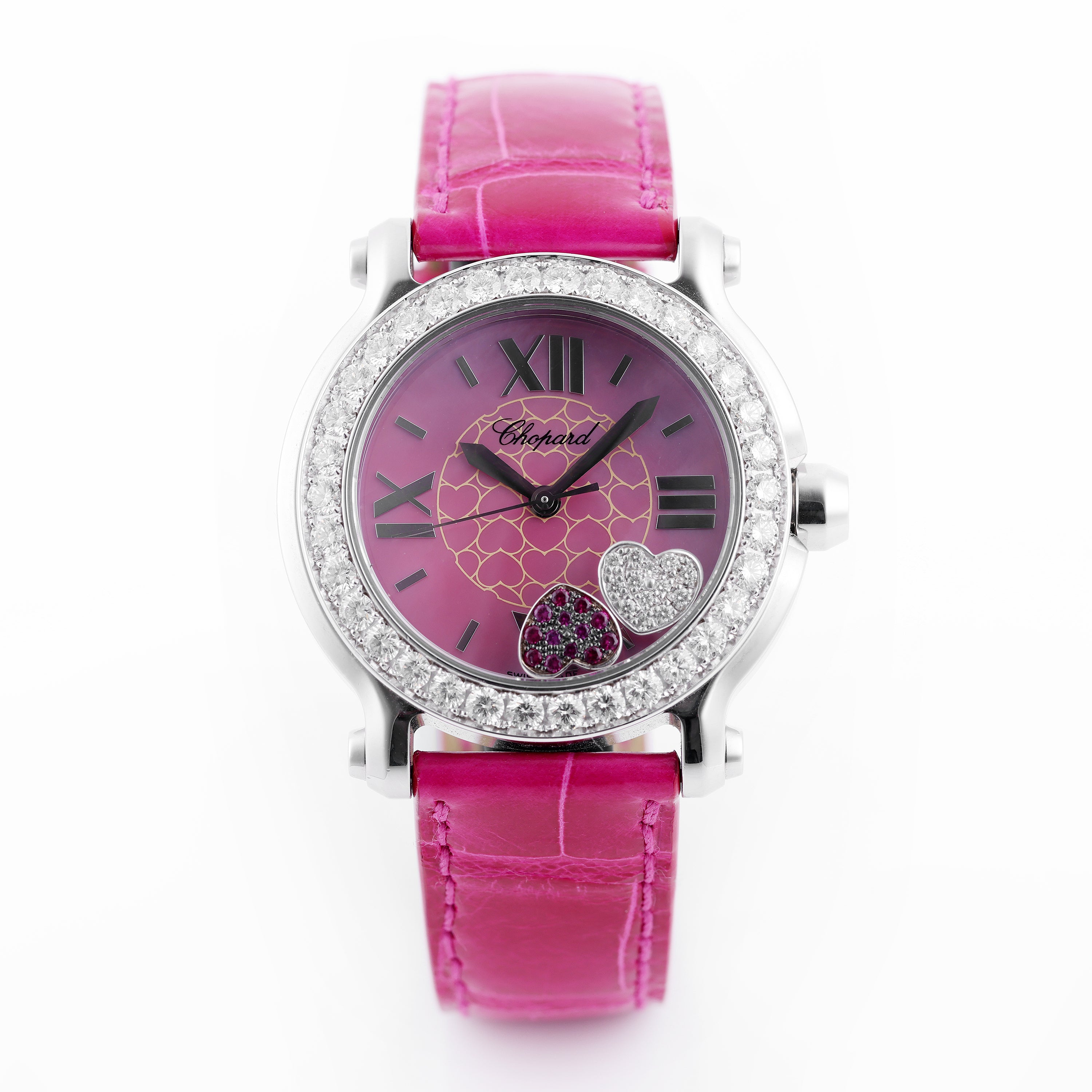 Chopard Happy Sport REF. 8475 Limited Edition 500 pieces Stainless Steel Diamond Bezel Diamond Ruby Floating Hearts