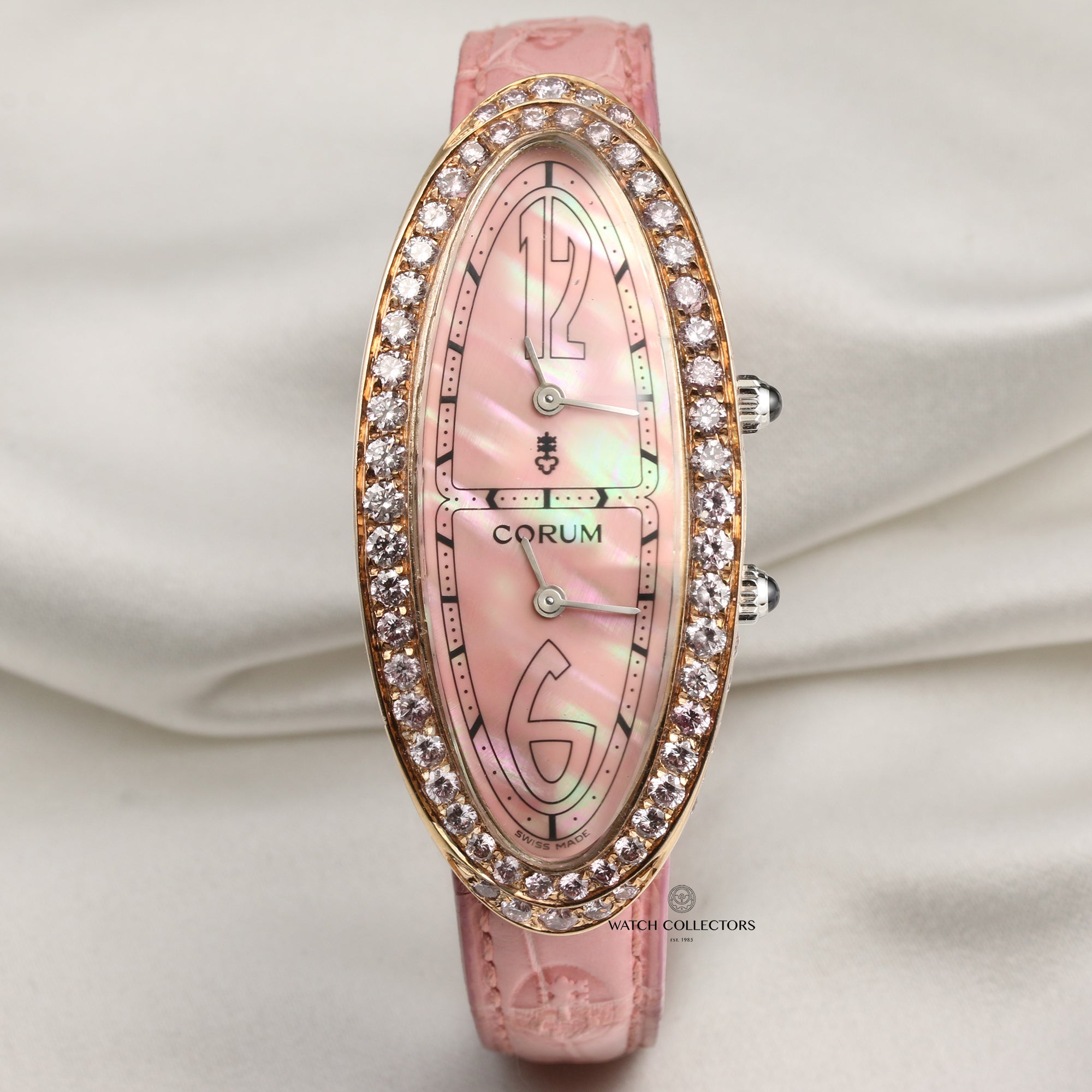 Corum Lady Millenium 2000 18K Yellow & White Gold Pink MOP Dial Diamond Bezel Second Hand Watch Collectors 1