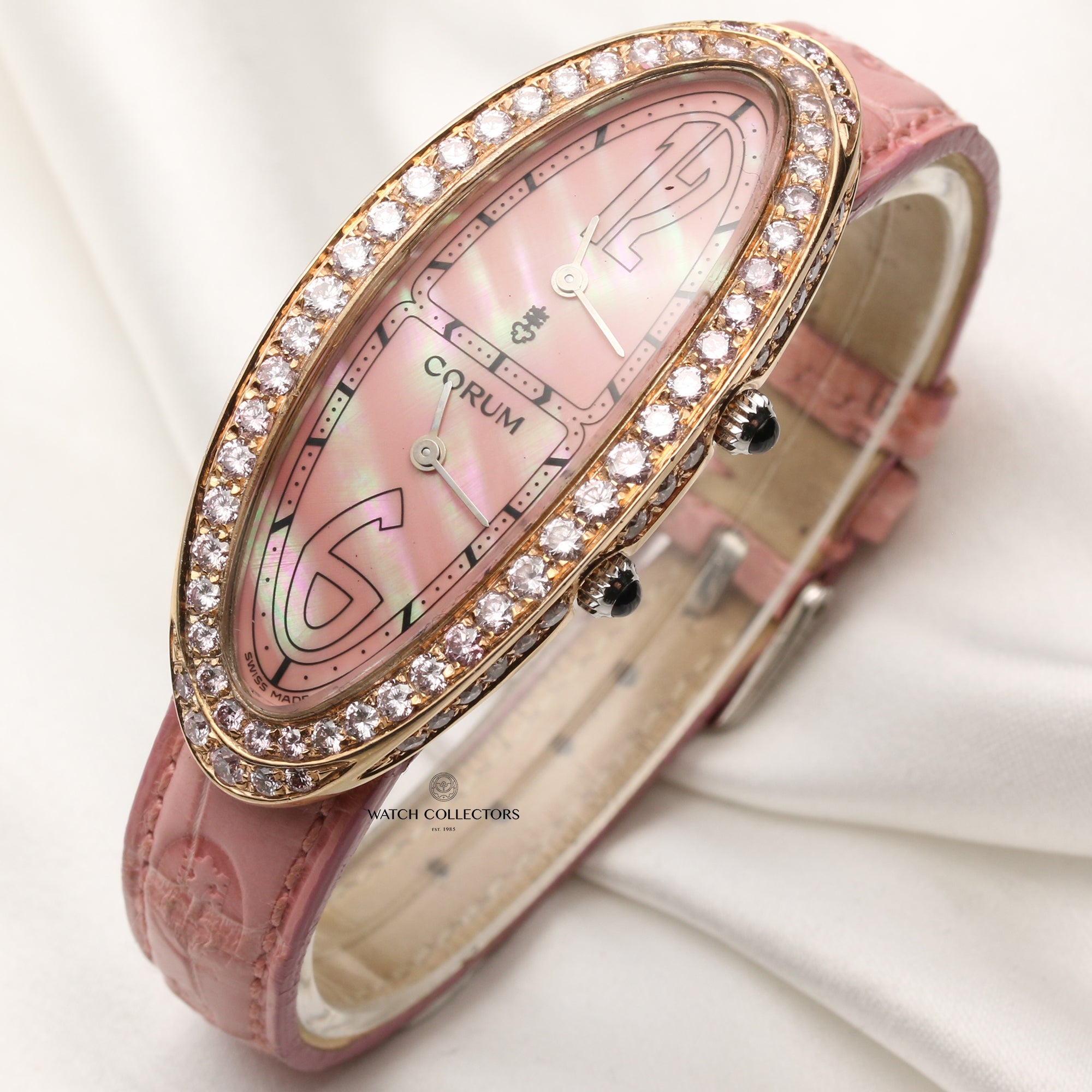 Corum Lady Millenium 2000 18K Yellow & White Gold Pink MOP Dial Diamond Bezel Second Hand Watch Collectors 3