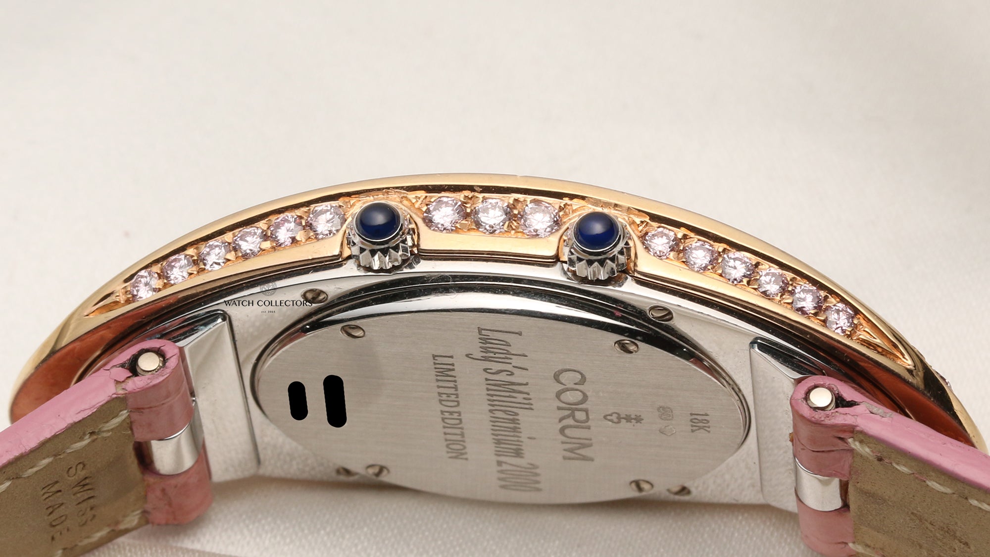 Corum Lady Millenium 2000 18K Yellow & White Gold Pink MOP Dial Diamond Bezel Second Hand Watch Collectors 6