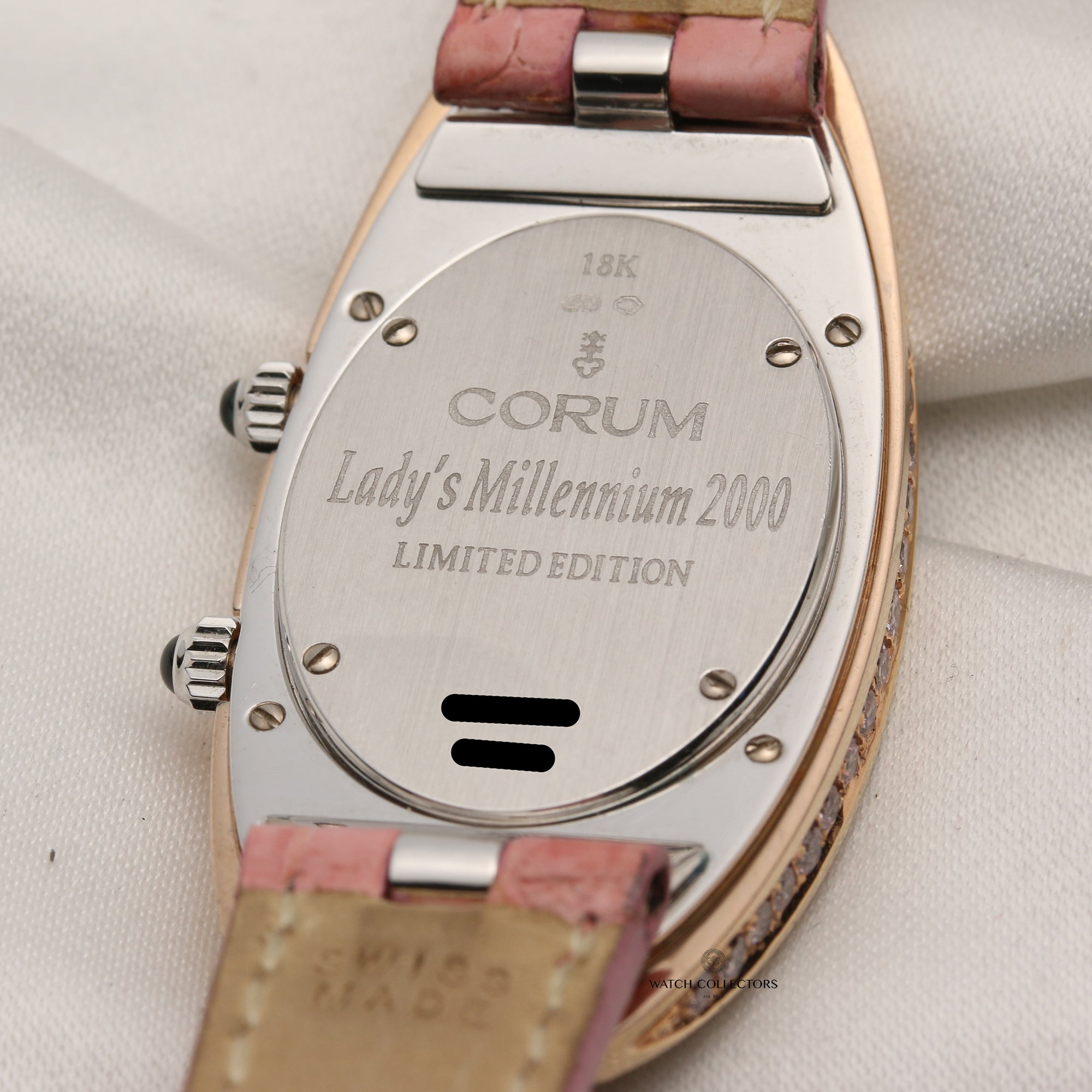 Corum Lady Millenium 2000 18K Yellow & White Gold Pink MOP Dial Diamond Bezel Second Hand Watch Collectors 9