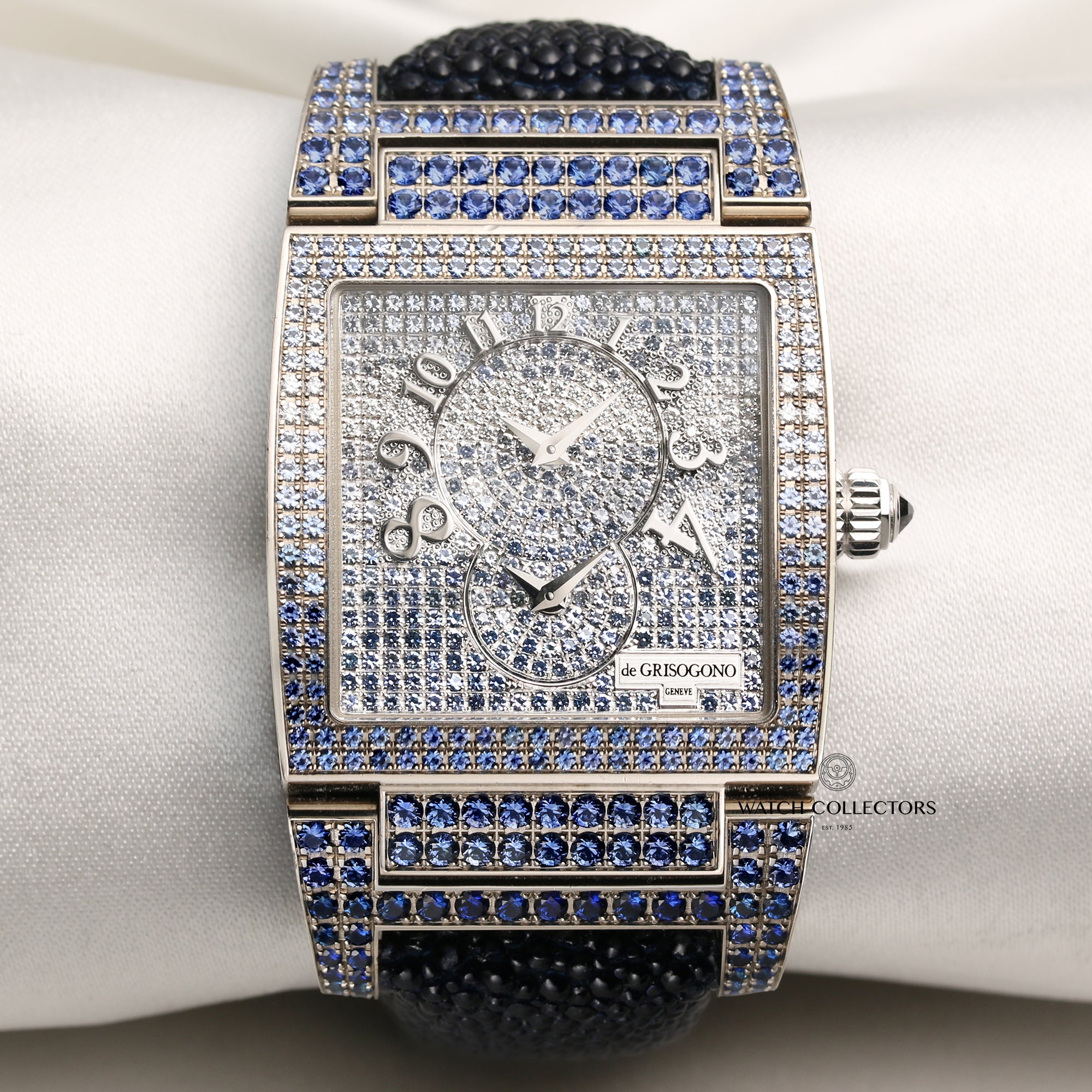 De Grisogrono Instrumento 18K White Gold Topaz & Sapphire Set Dial & Case 006387 Second Hand Watch Collectors 1