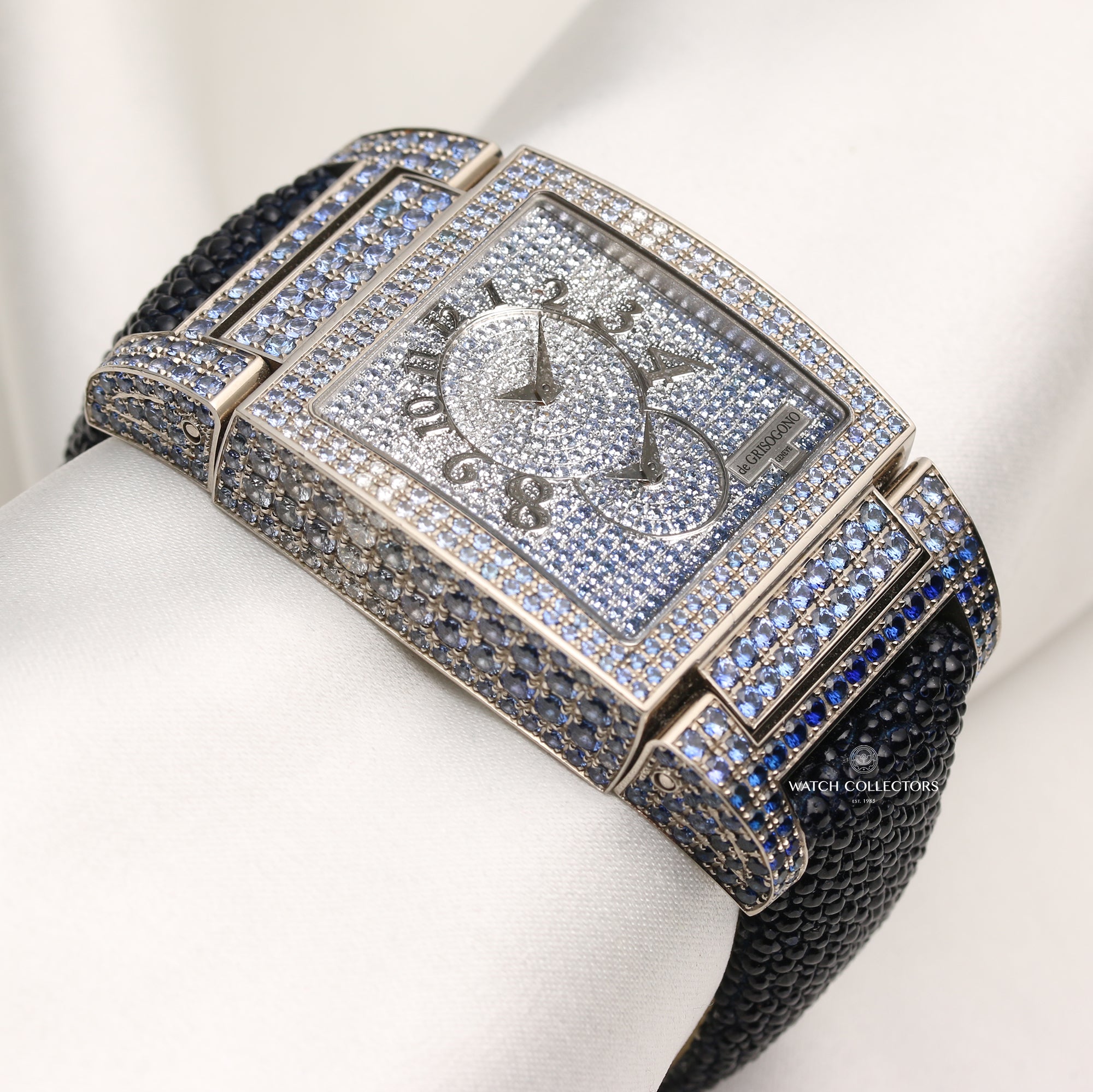 De Grisogrono Instrumento 18K White Gold Topaz & Sapphire Set Dial & Case 006387 Second Hand Watch Collectors 3