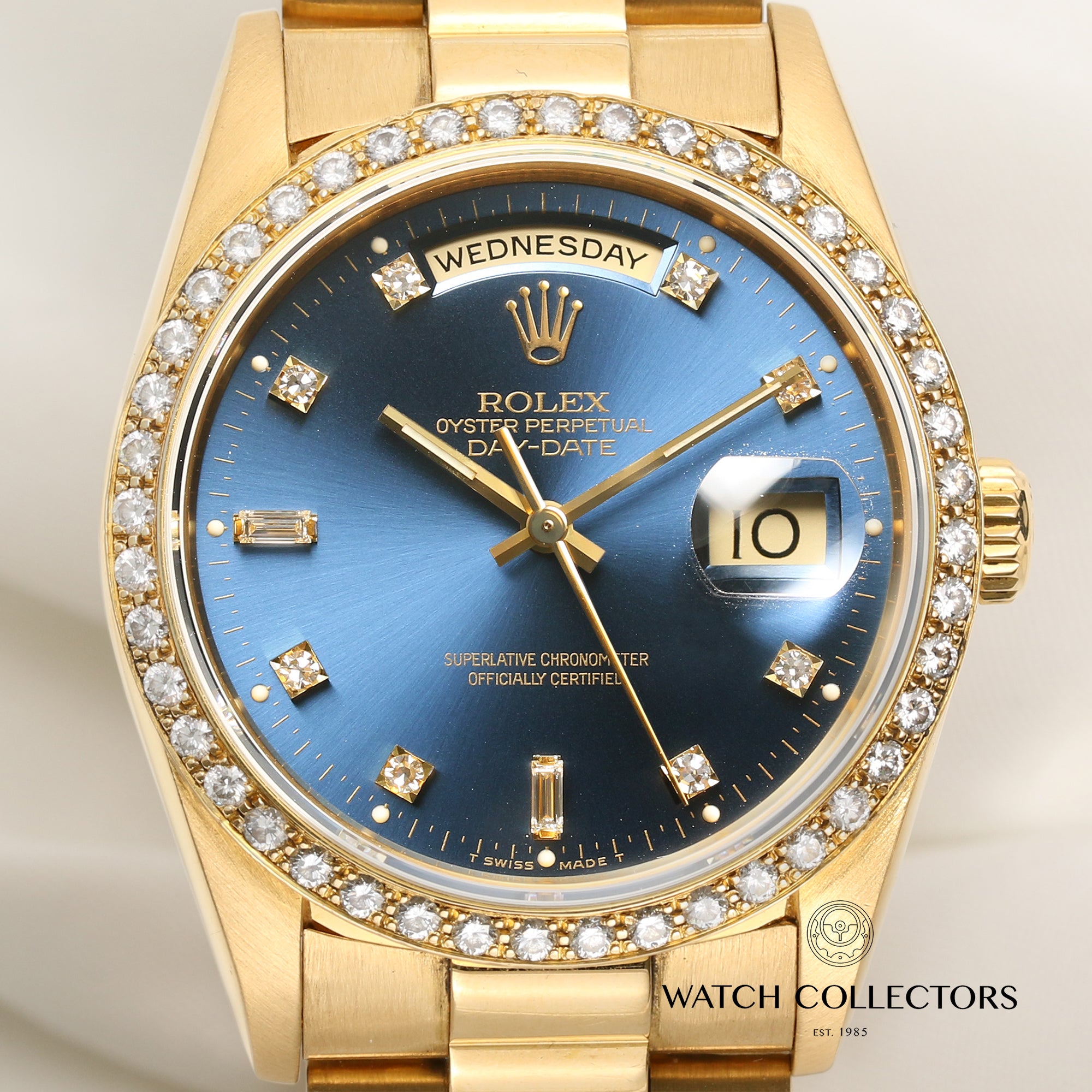 Factory Rolex Day-Date 18348 18K Yellow Gold Diamond Second Hand Watch Collectors 2
