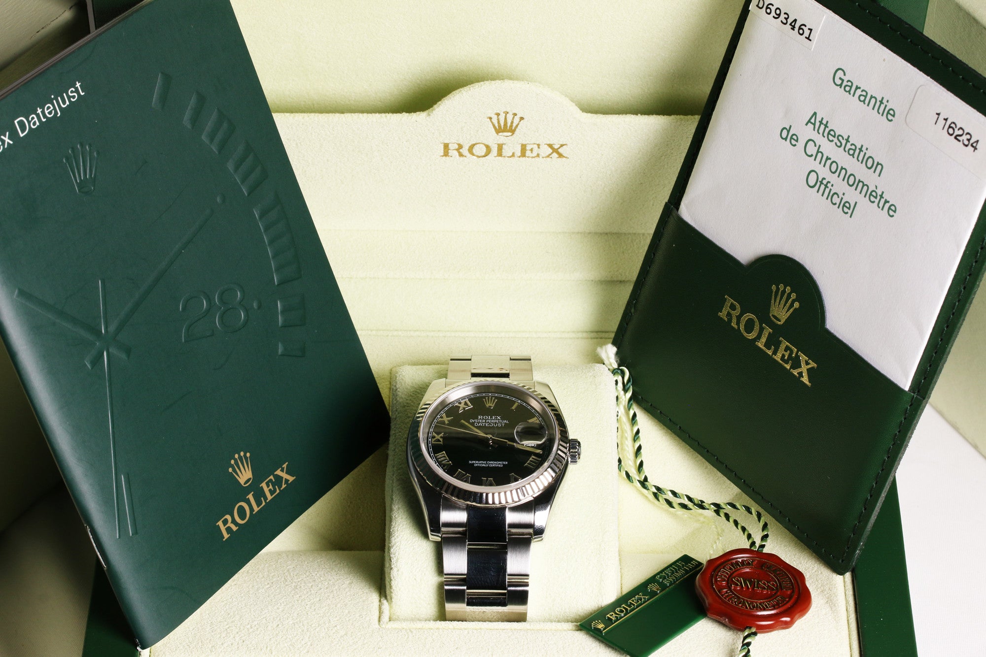 Full Set Rolex DateJust 116234 Sta0inless Steel & 18K White Gold Bezel Second Hand Watch Collectors 11