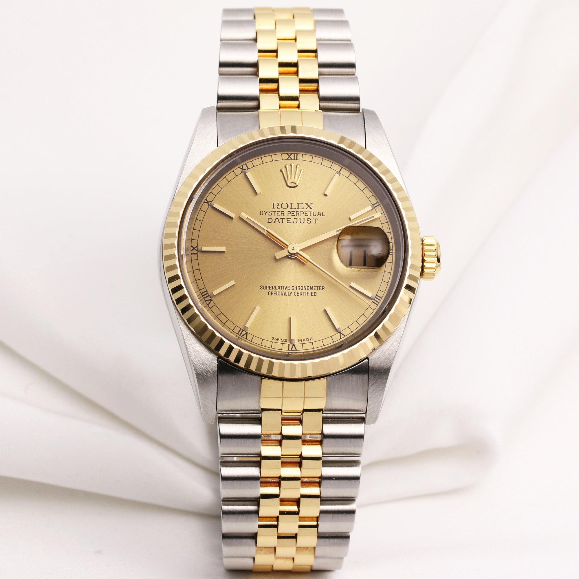 Full Set Rolex DateJust 16233 Steel & Gold Champagne Dial Jubilee Bracelet Second Hand Watch Collectors 1